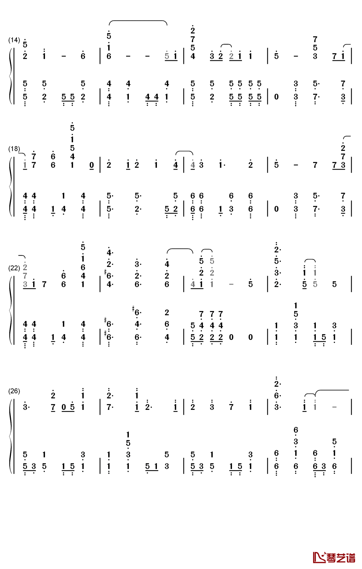 しわ钢琴简谱-数字双手-gumi2