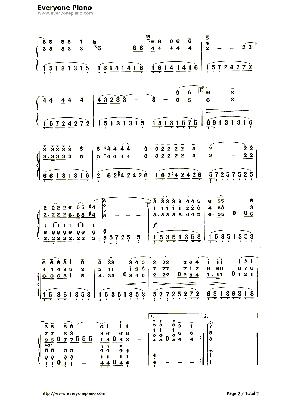 阿根廷别为我哭泣钢琴简谱-数字双手-madonna（麦当娜）2