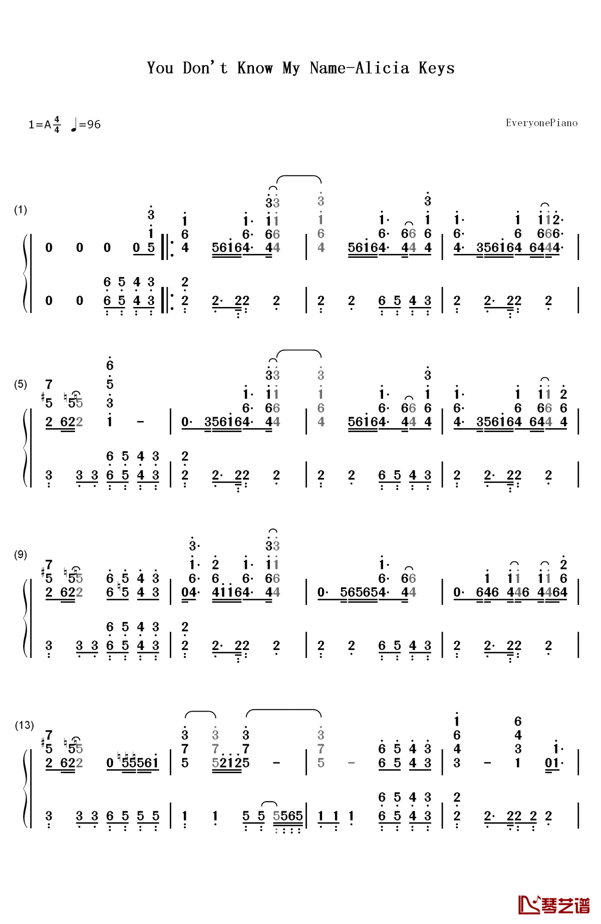 you don't know my name钢琴简谱-数字双手-alicia keys1