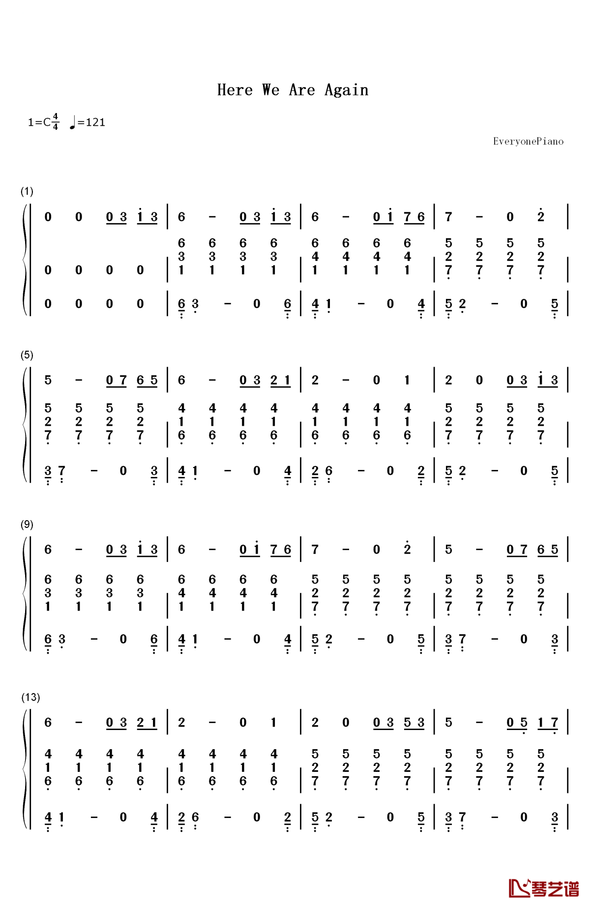 here we are again钢琴简谱-数字双手-cagnet1