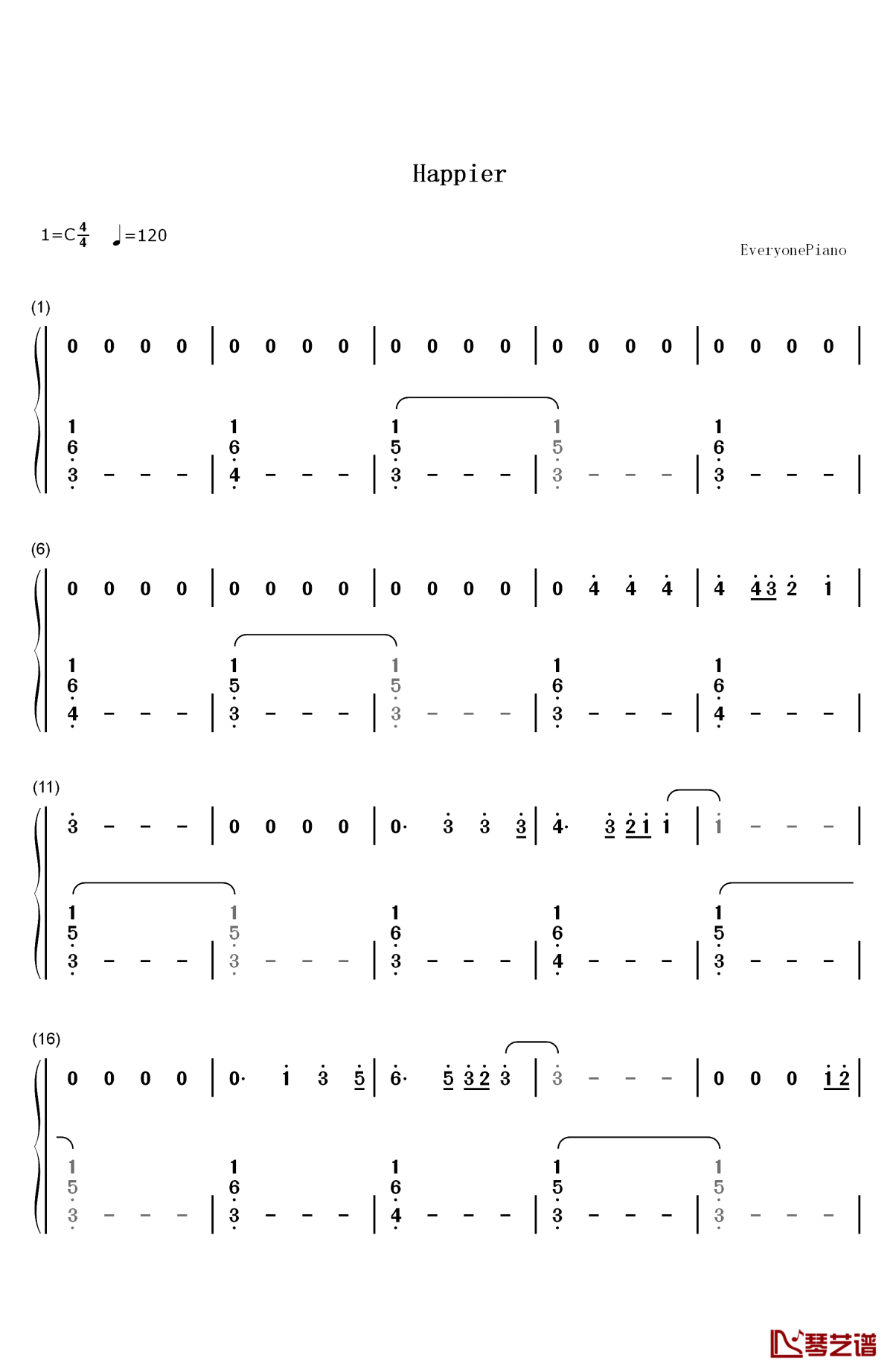 happier钢琴简谱-数字双手-ed sheeran1