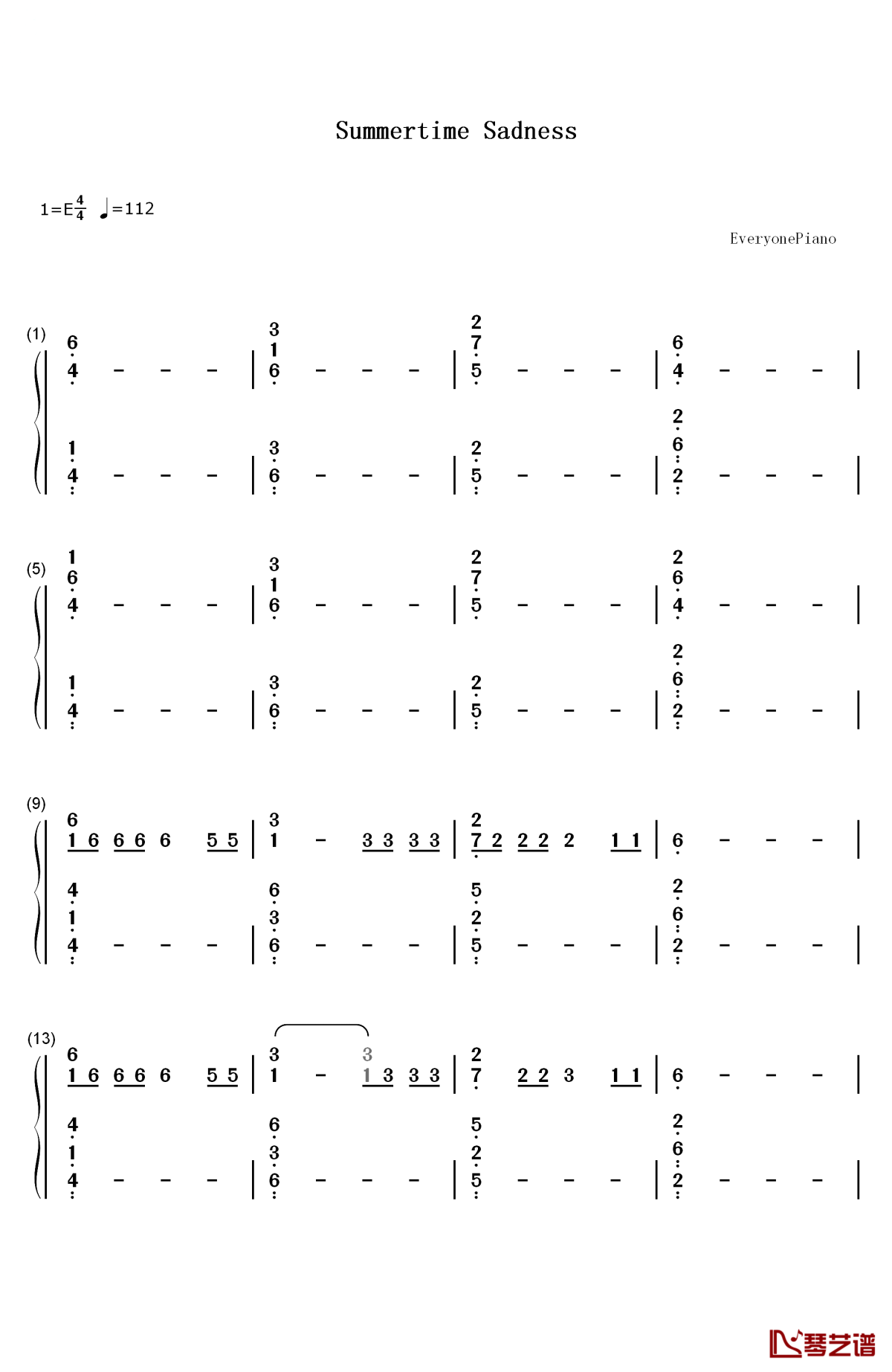 summertime sadness（夏日忧郁）钢琴简谱-数字双手-lana del rey1