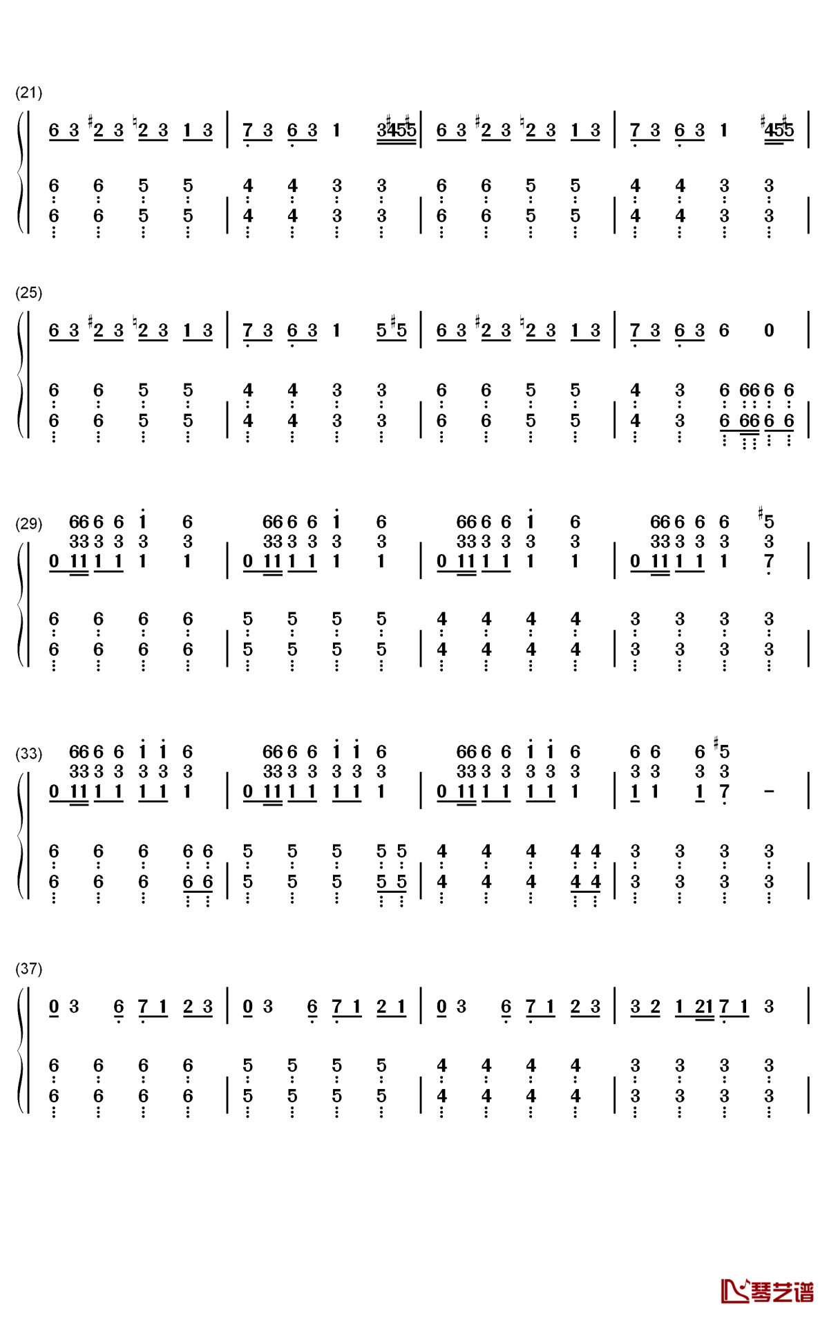 达拉崩吧钢琴简谱-数字双手-洛天依 言和2