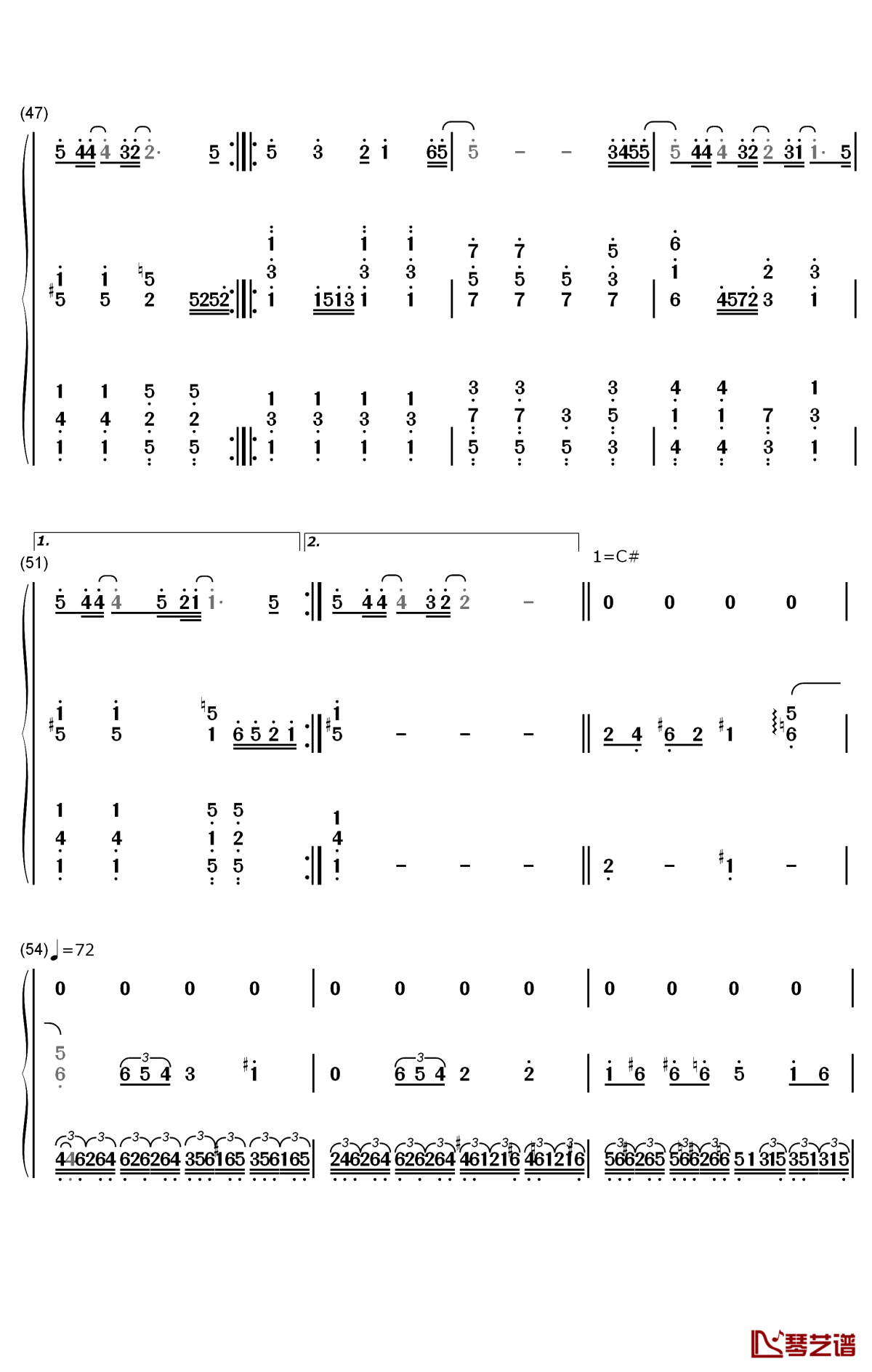 爱我还是他钢琴简谱-数字双手-陶喆5