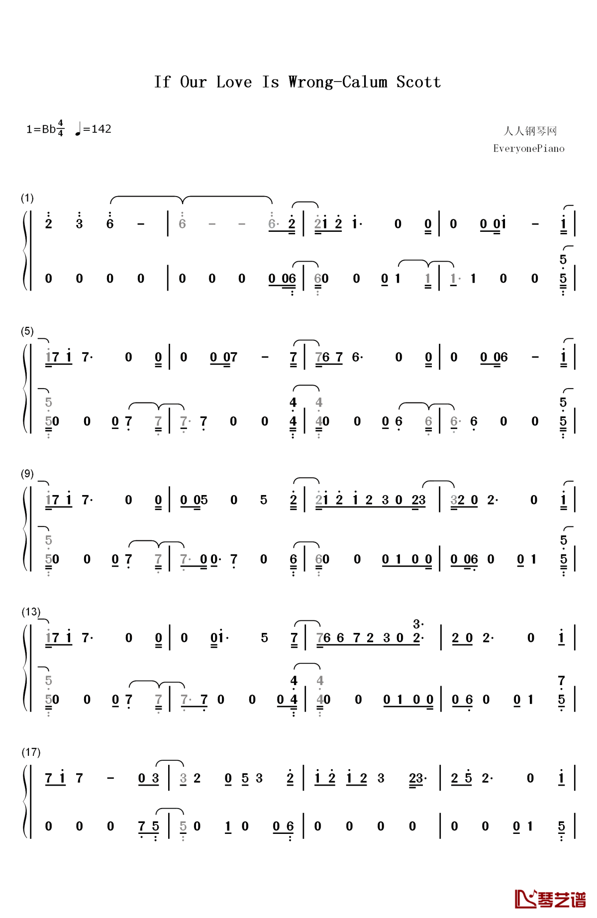 if our love is wrong钢琴简谱-数字双手-calum scott1
