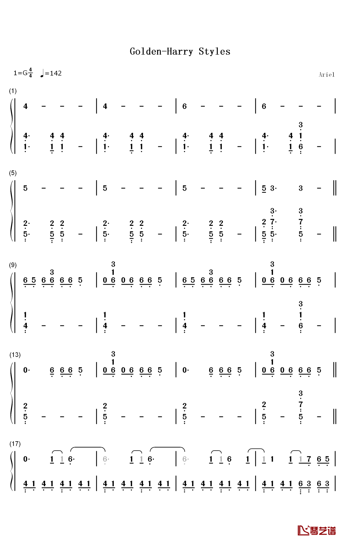 golden钢琴简谱-数字双手-harry styles1