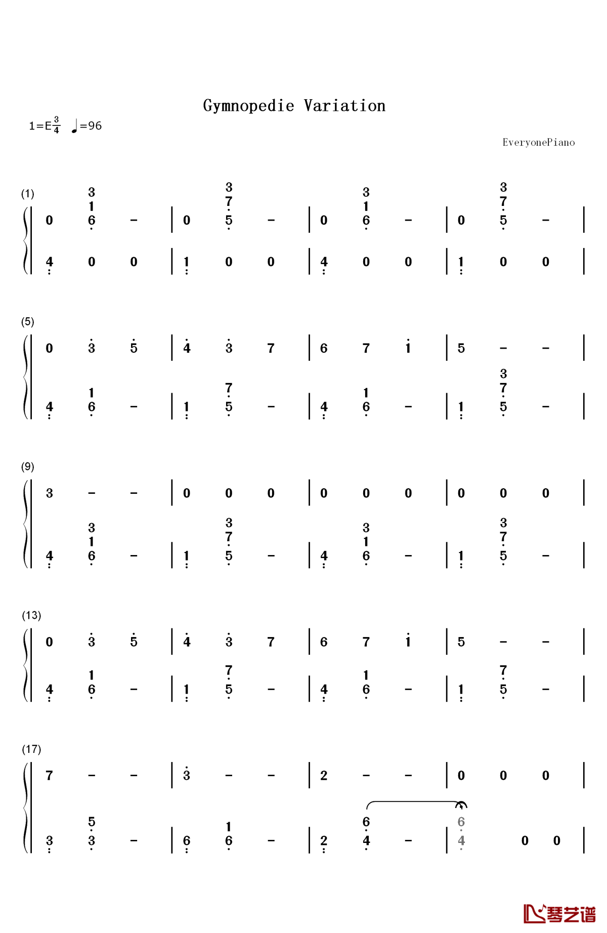 gymnopedie variation钢琴简谱-数字双手-erik satie1