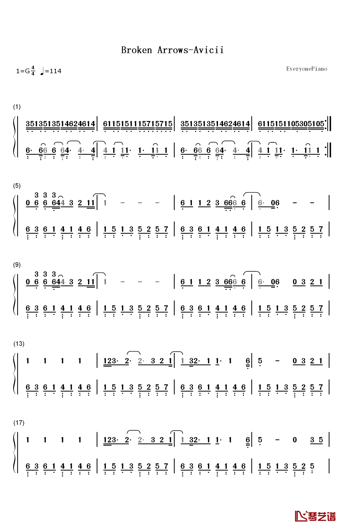 broken arrows钢琴简谱-数字双手-avicii1