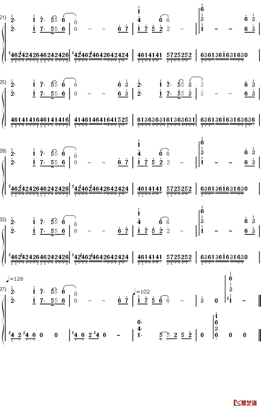 亡き王女の為のセプテット钢琴简谱-数字双手-东方project7