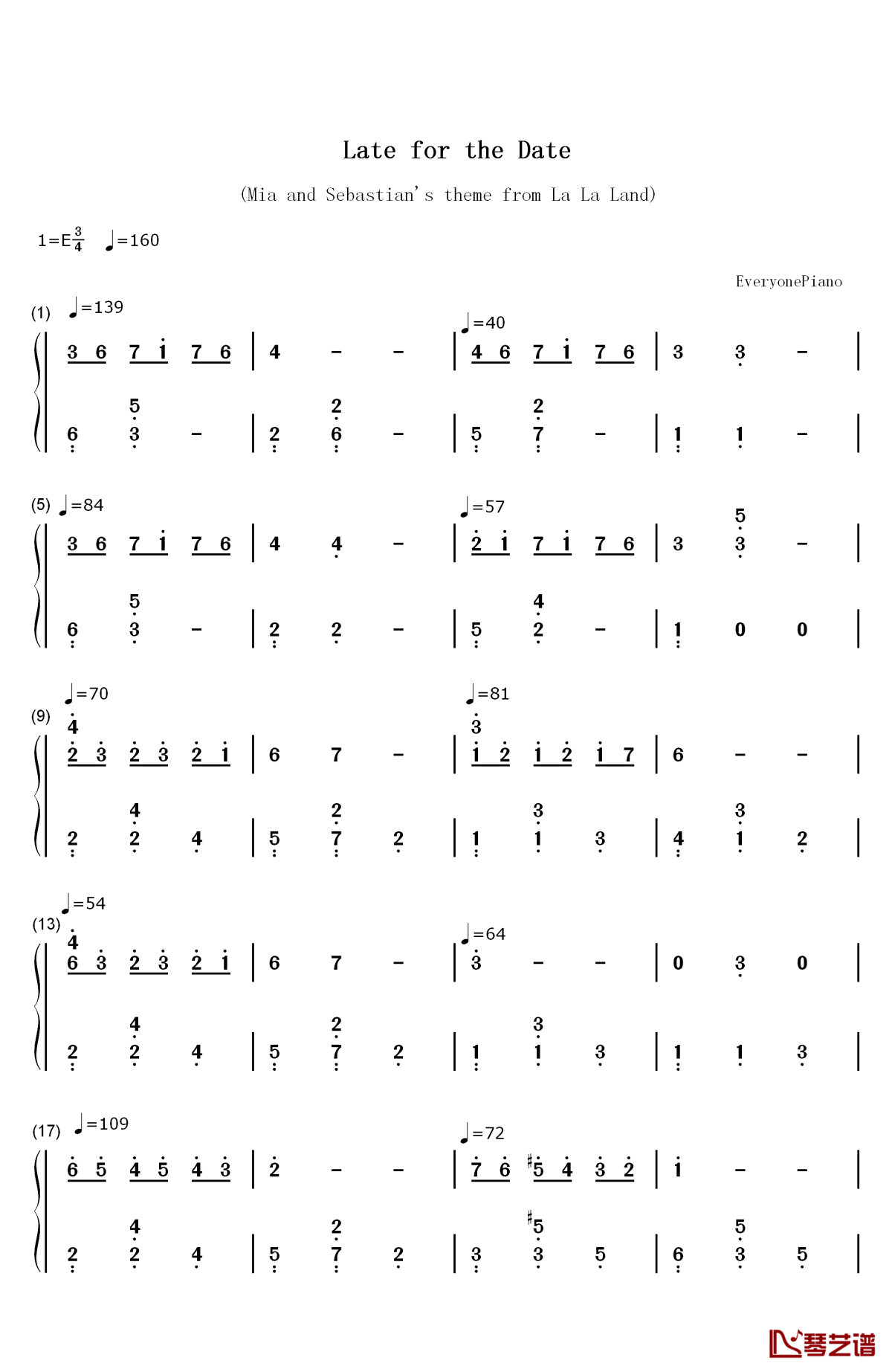 late for the date钢琴简谱-数字双手-justin hurwitz1