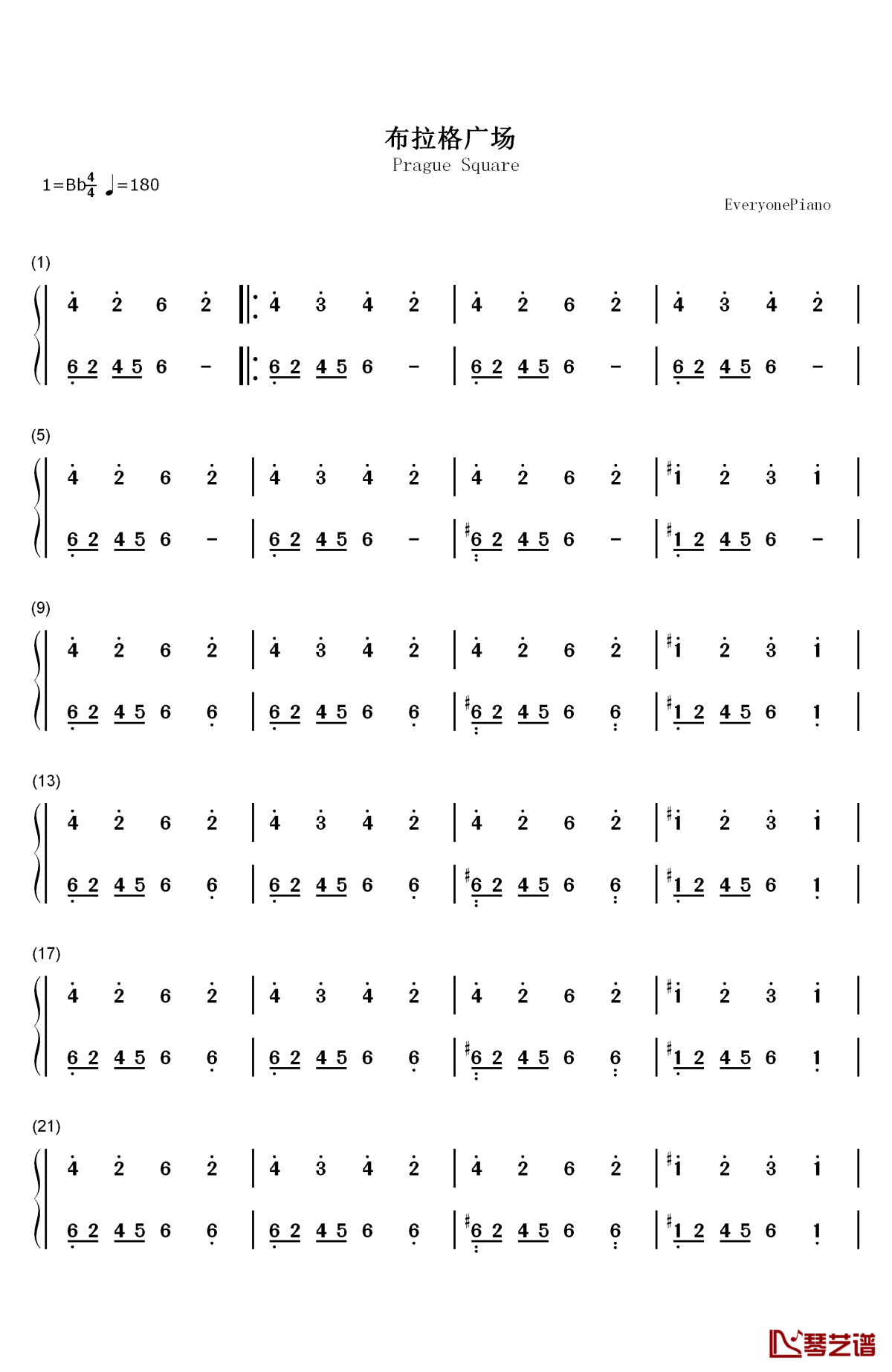 布拉格广场钢琴简谱-数字双手-蔡依林  周杰伦1