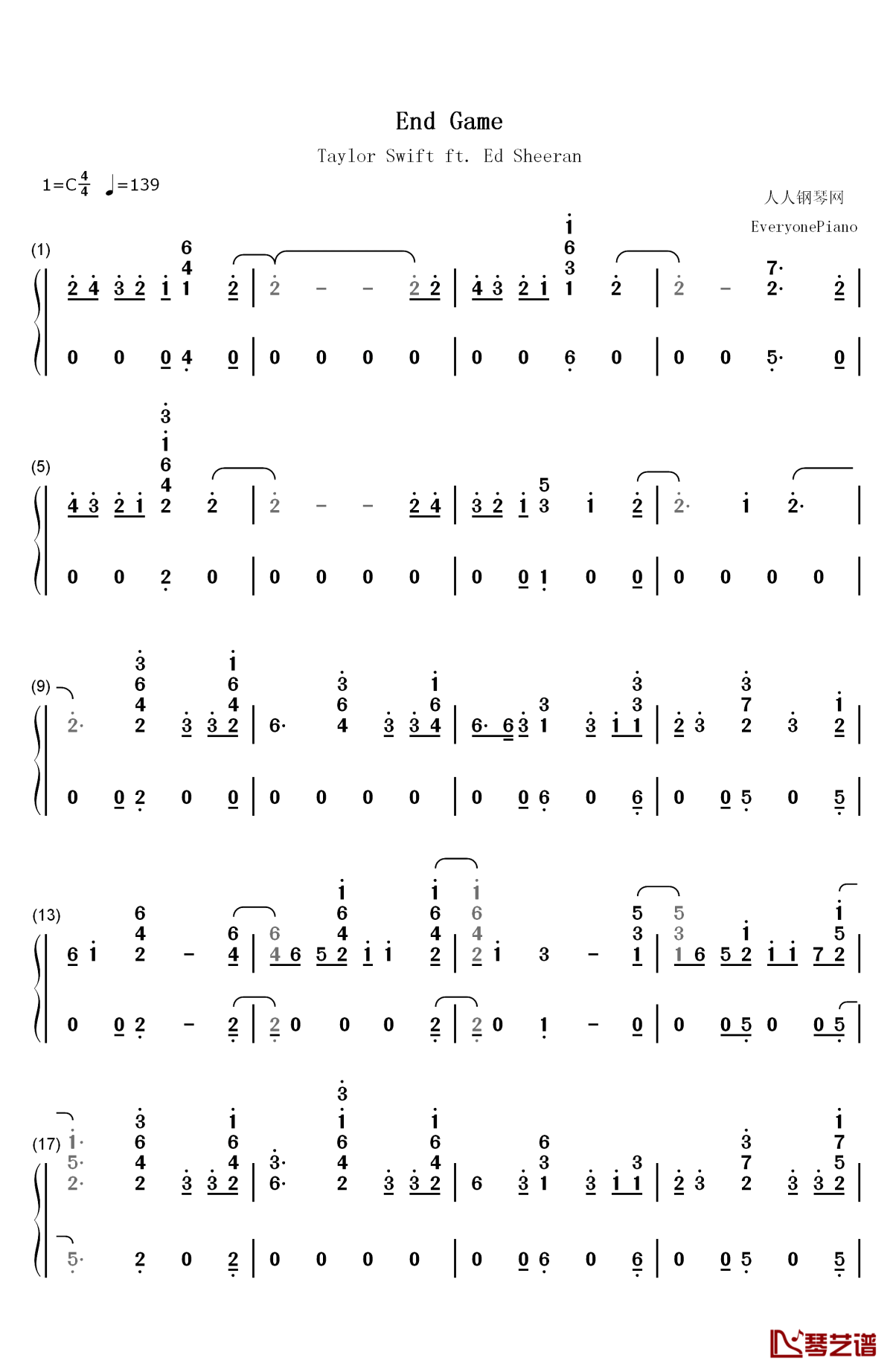 end game钢琴简谱-数字双手-taylor swift1