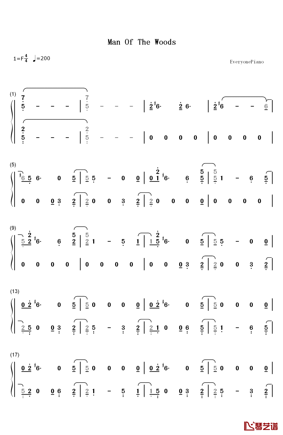 man of the woods钢琴简谱-数字双手-justin timberlake1