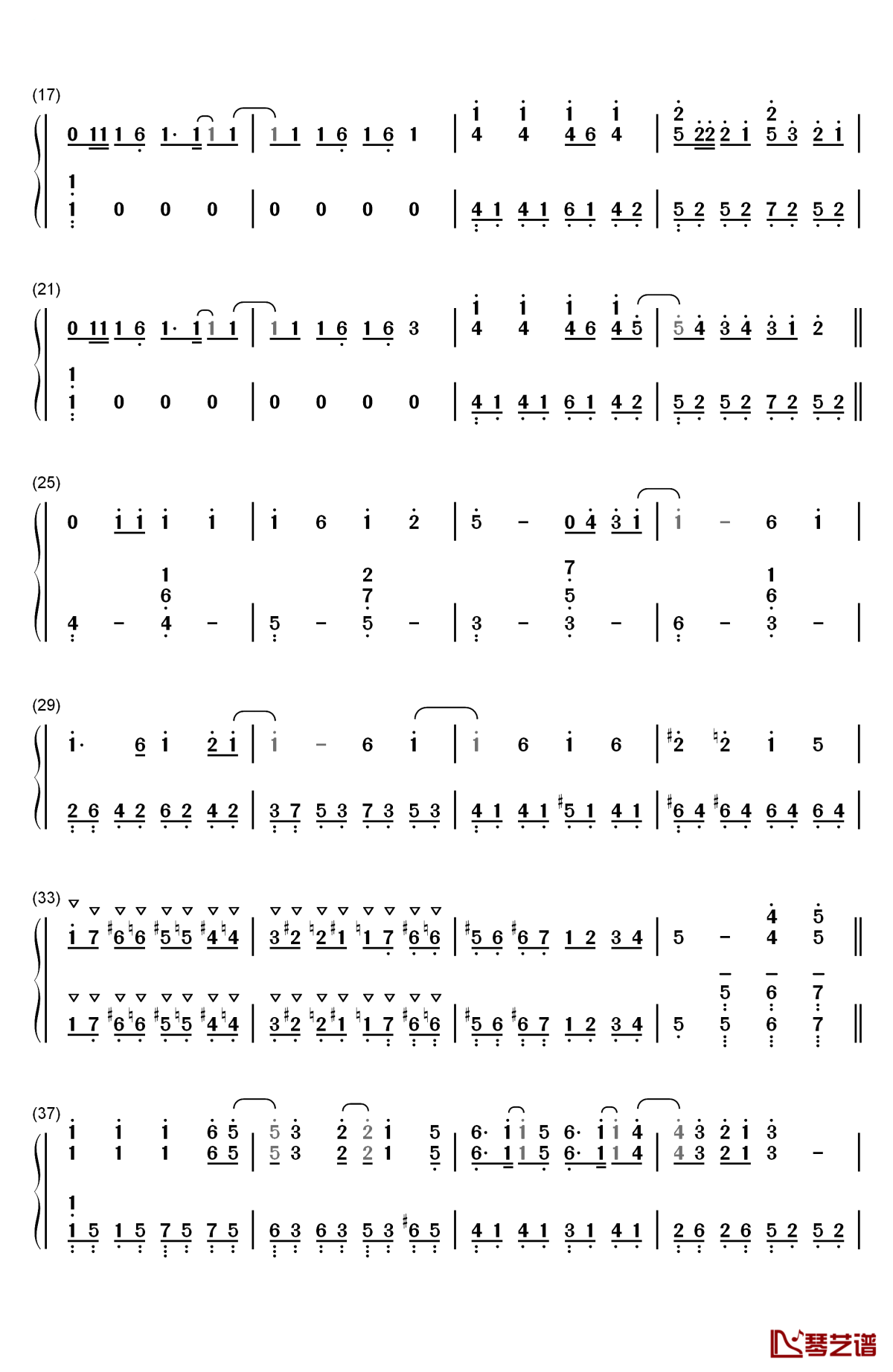 うまるん体操钢琴简谱-数字双手-田中爱美 影山灯 白石晴香 古川由利奈2