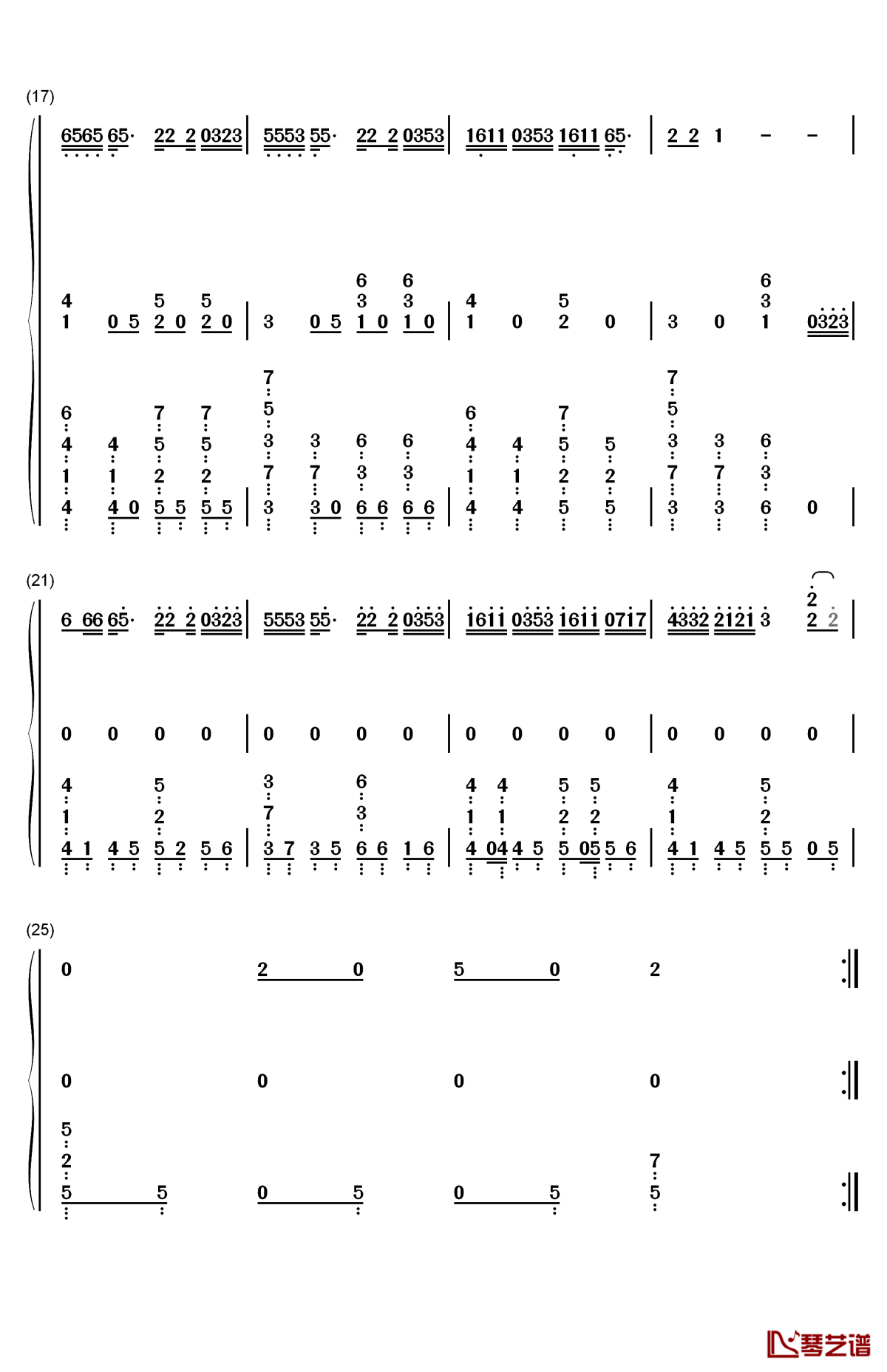 绿色钢琴简谱-数字双手-陈雪凝3