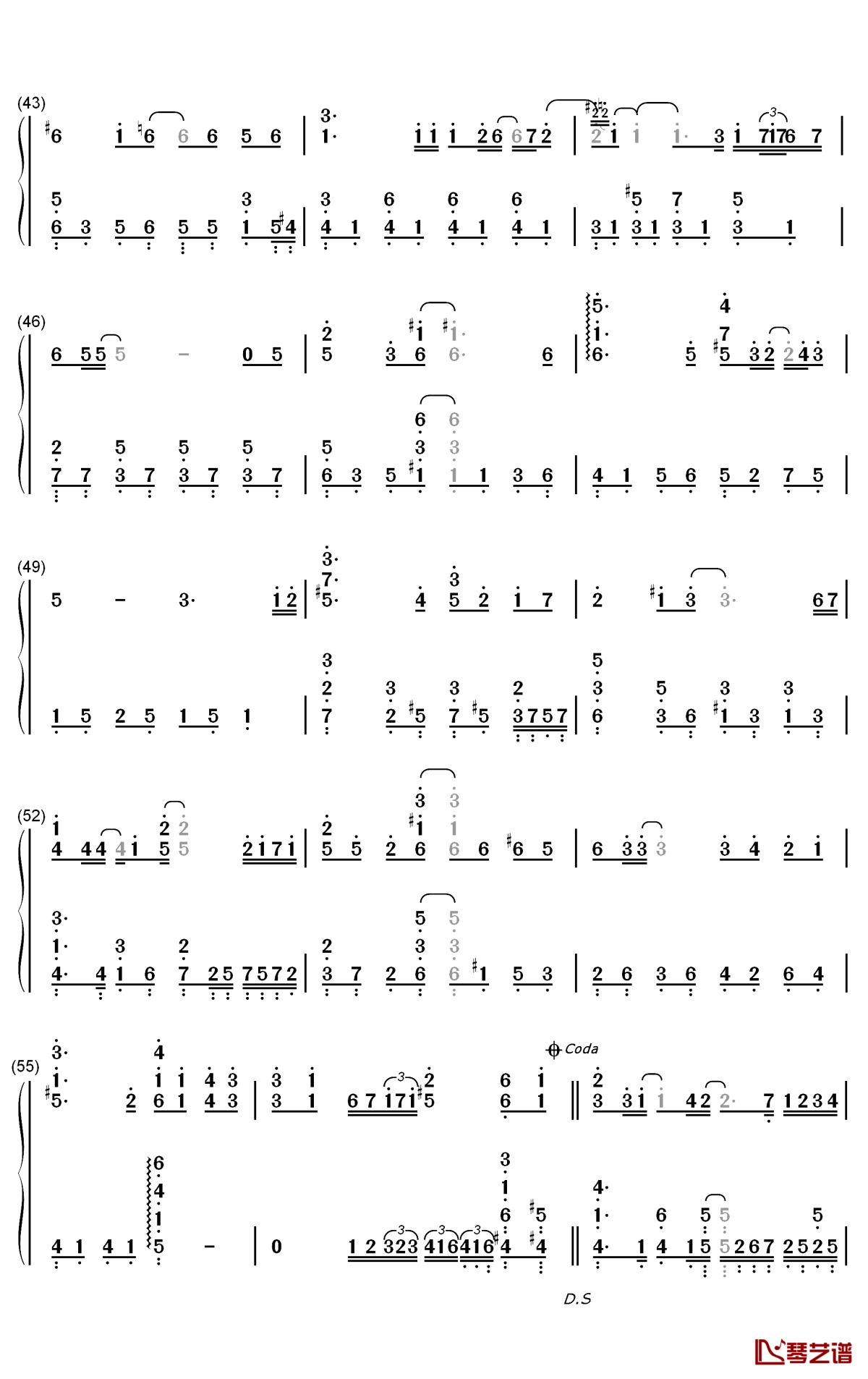 ナツノハナ钢琴简谱-数字双手-juju4