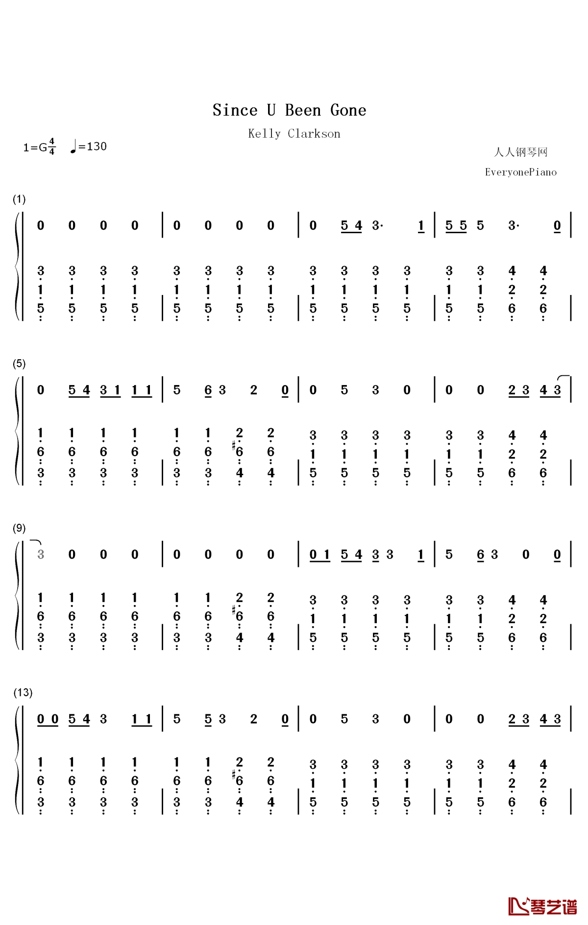 since u been gone钢琴简谱-数字双手-kelly clarkson1