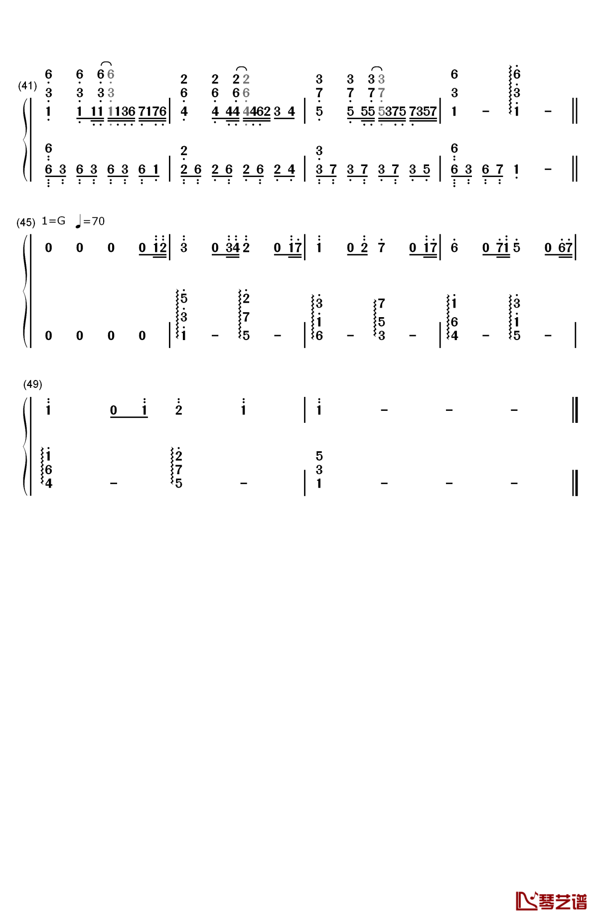 夏末晴雨时钢琴简谱-数字双手-初学者_3