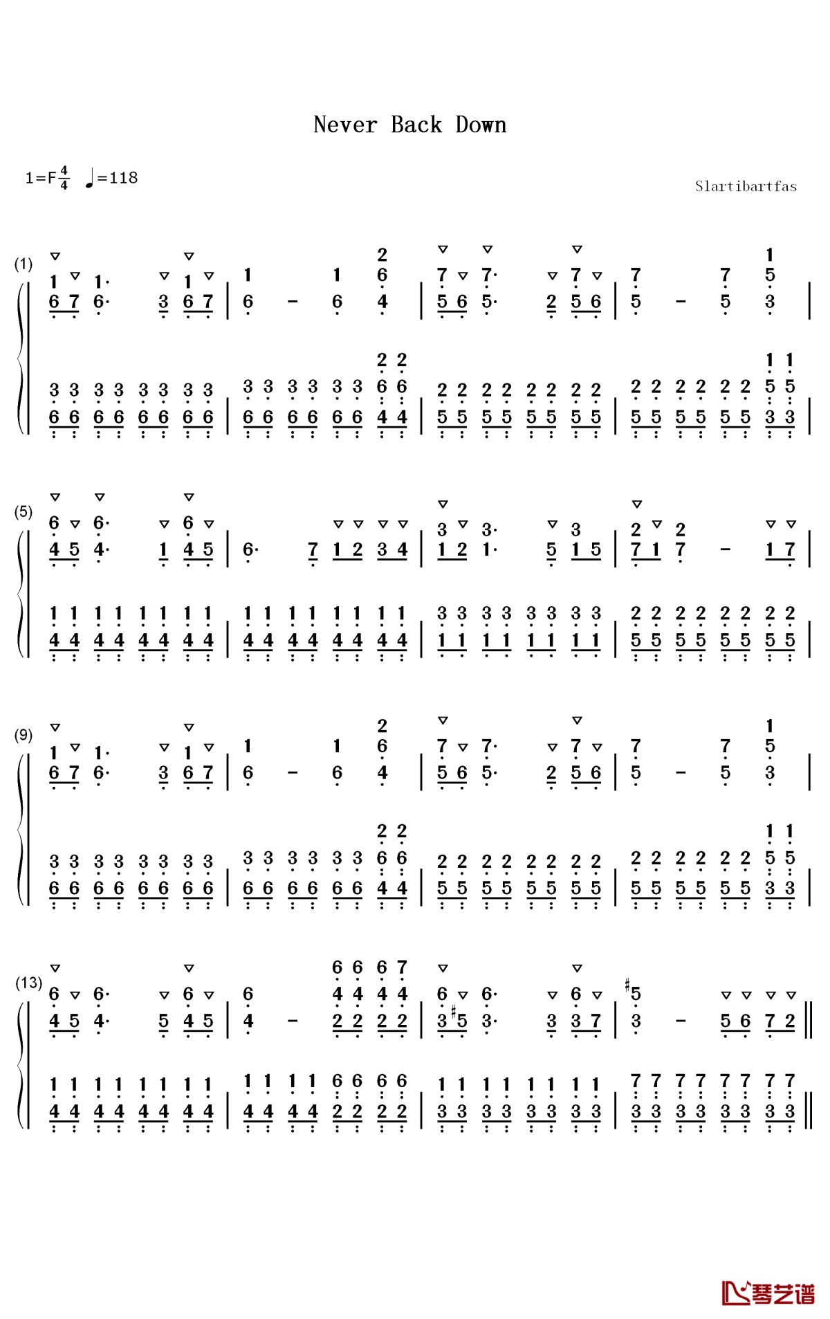 never back down钢琴简谱-数字双手-two steps from hell1