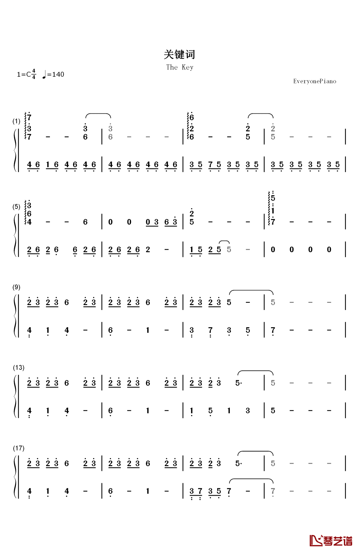 关键词钢琴简谱-数字双手-林俊杰1