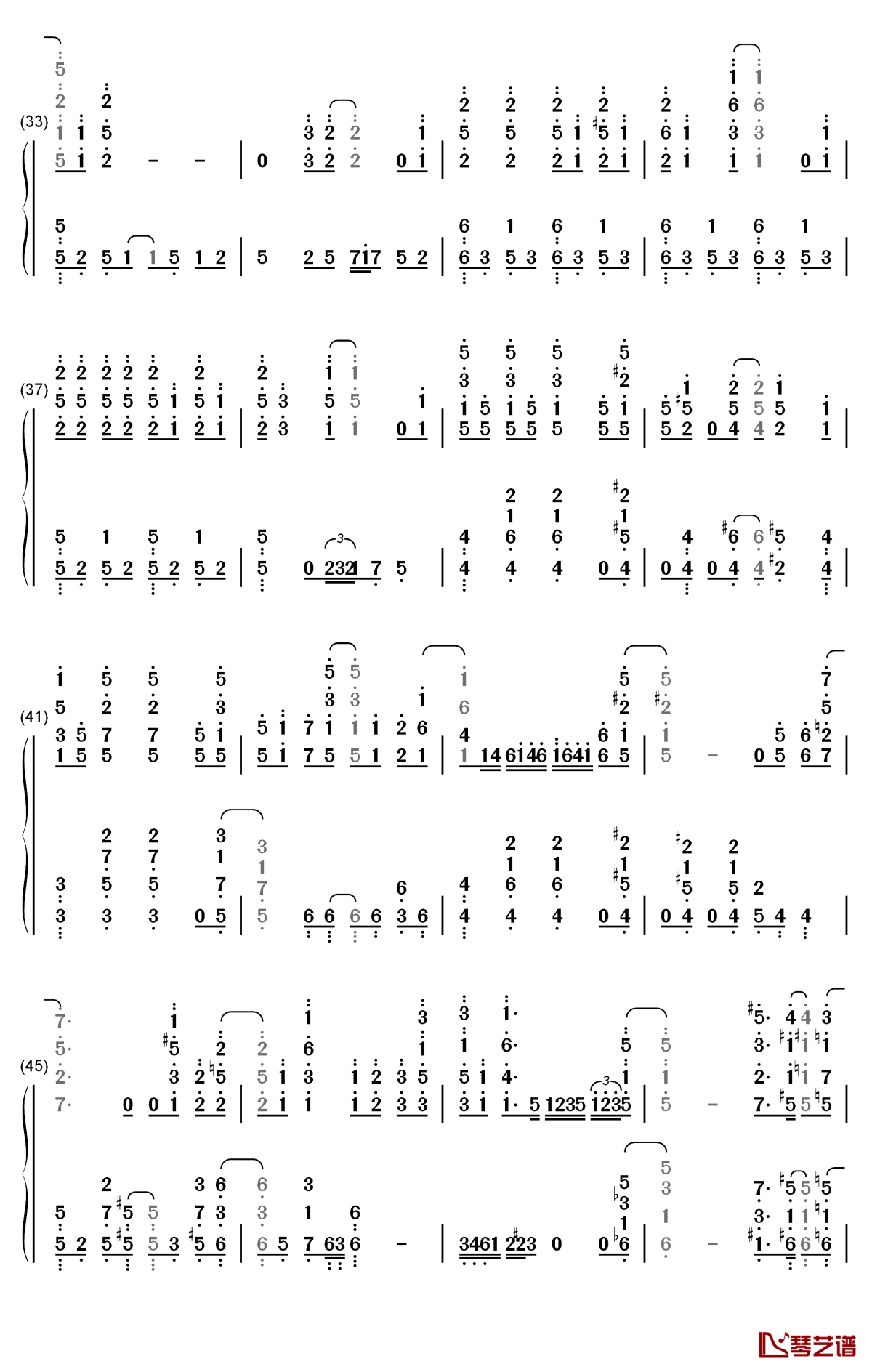 水槽钢琴简谱-数字双手-中岛爱3