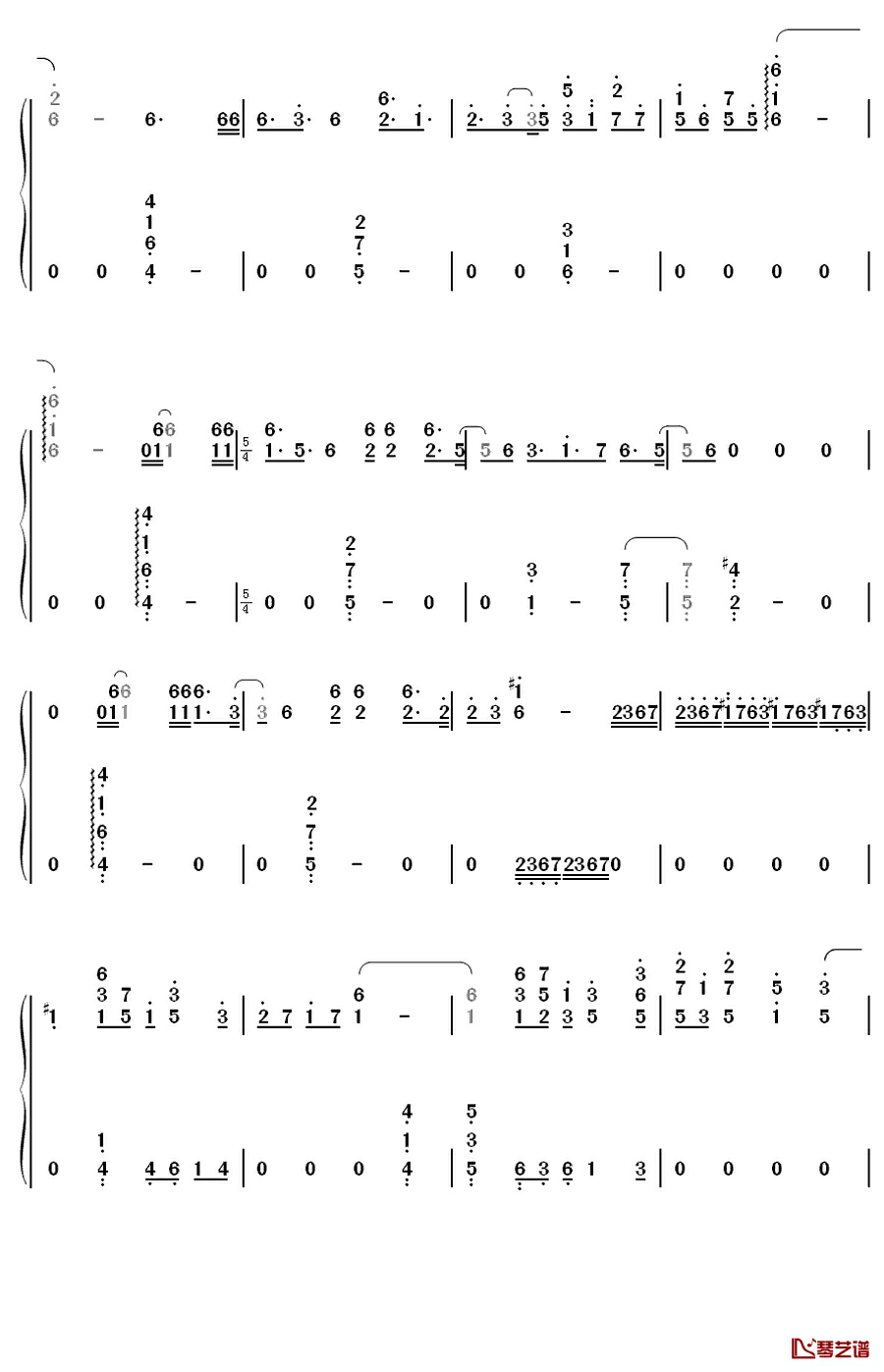 ティアオイエツォン钢琴简谱-数字双手-东方project3