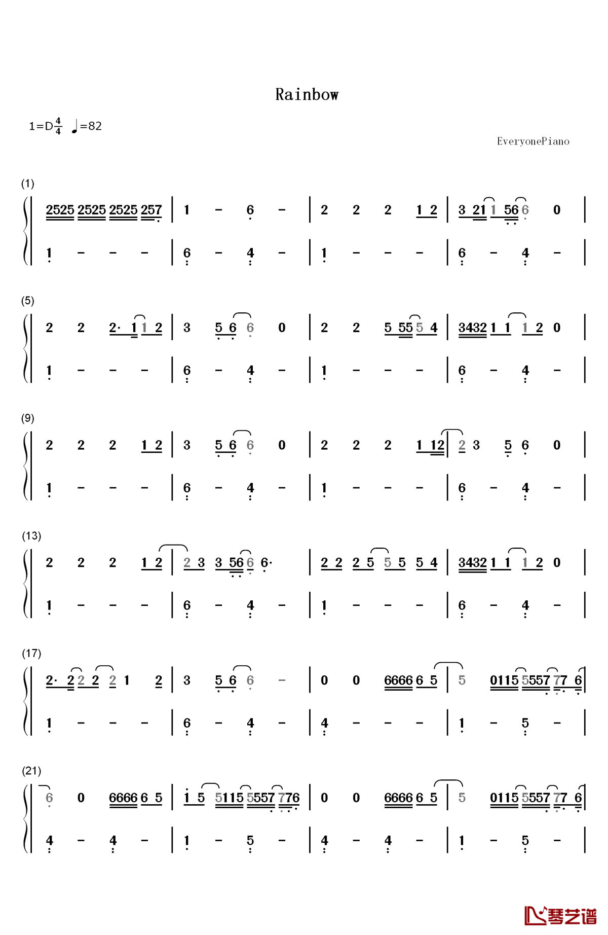 rainbow钢琴简谱-数字双手-sia1