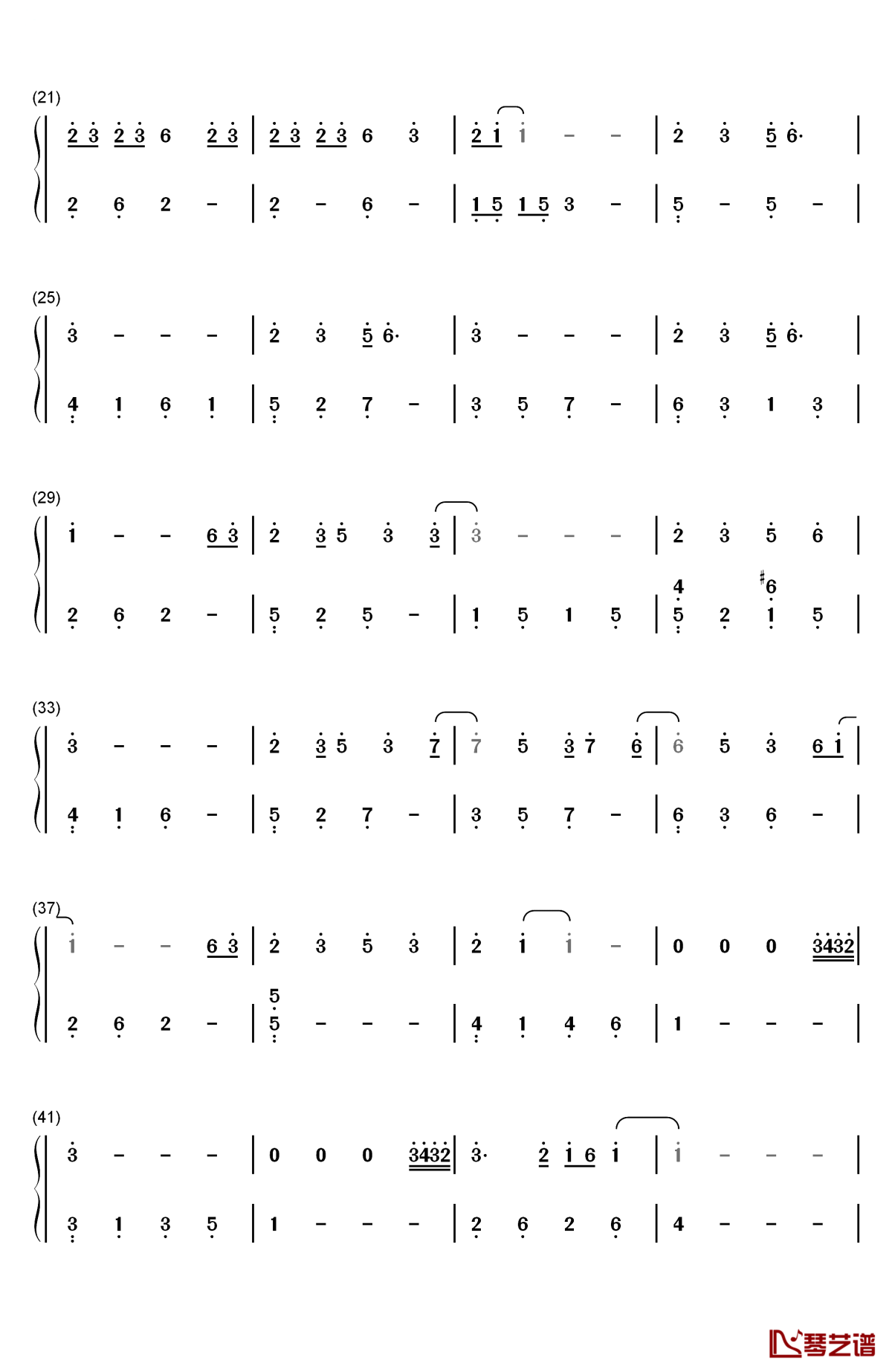 关键词钢琴简谱-数字双手-林俊杰2