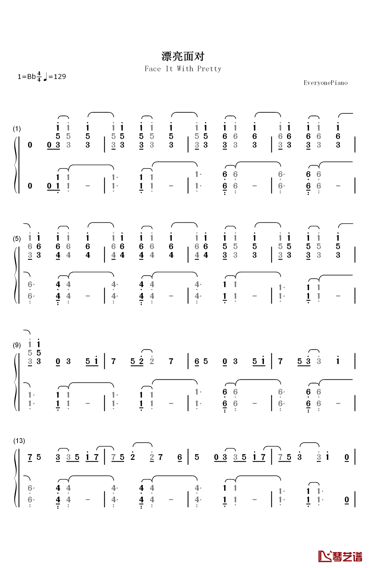 漂亮面对钢琴简谱-数字双手-洛天依1