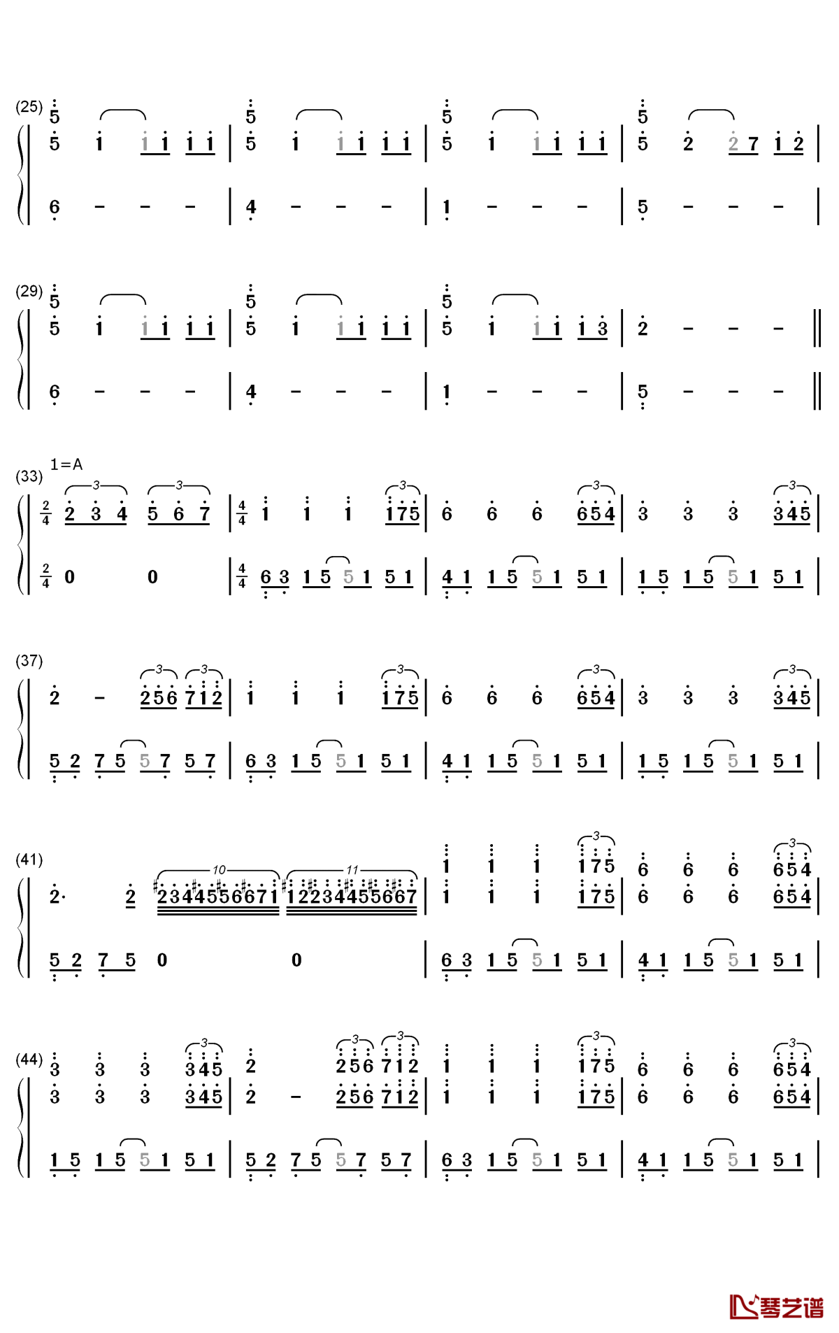 所爱隔山海钢琴简谱-数字双手-cmj2