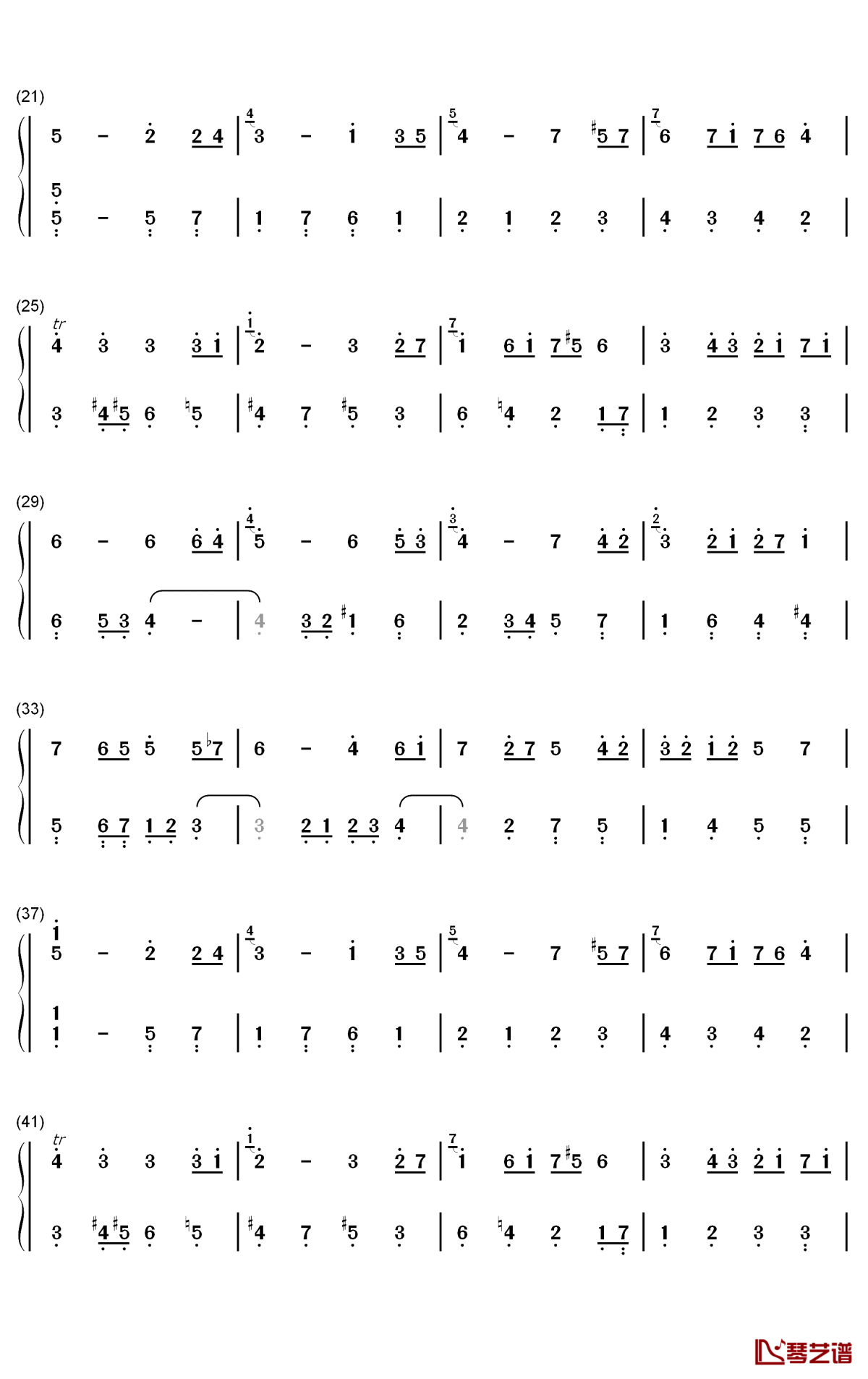 bwv 1068简谱-巴赫歌曲-数字双手曲谱2