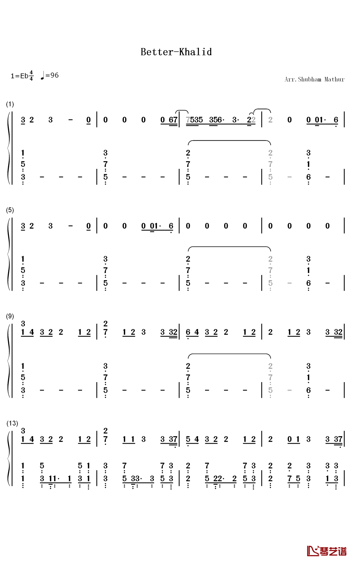 better钢琴简谱-数字双手-khalid1