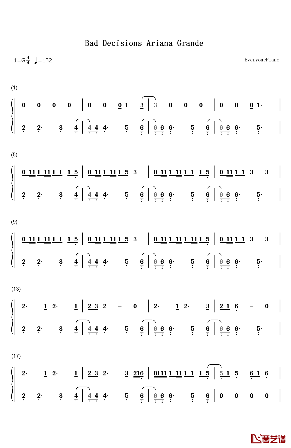 bad decisions钢琴简谱-数字双手-ariana grande1