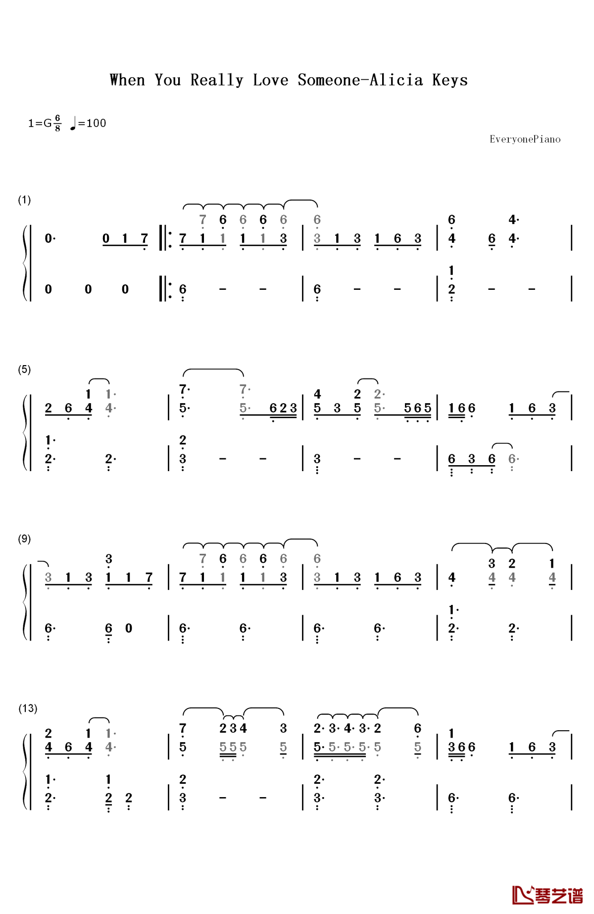 when you really love someone钢琴简谱-数字双手-alicia keys1