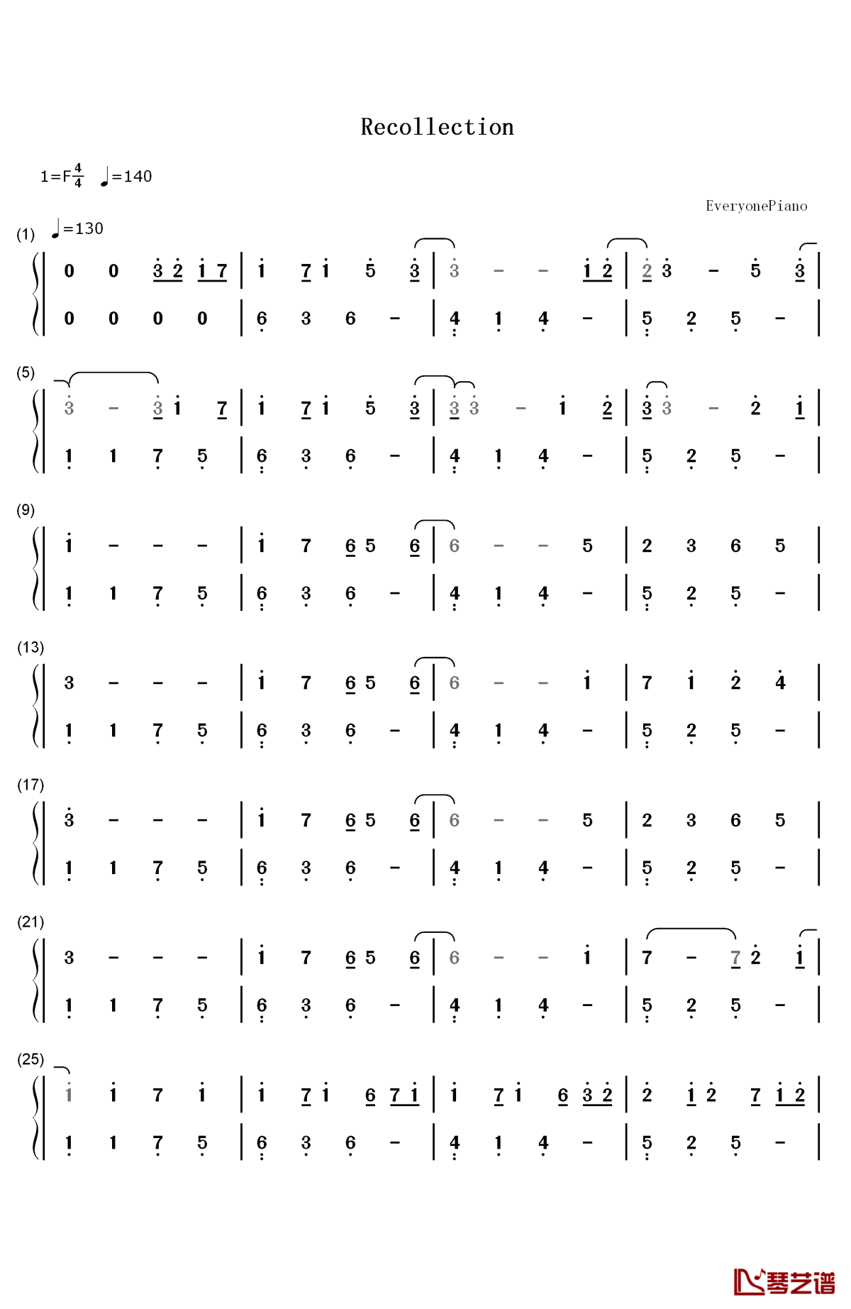 recollection钢琴简谱-数字双手-october1