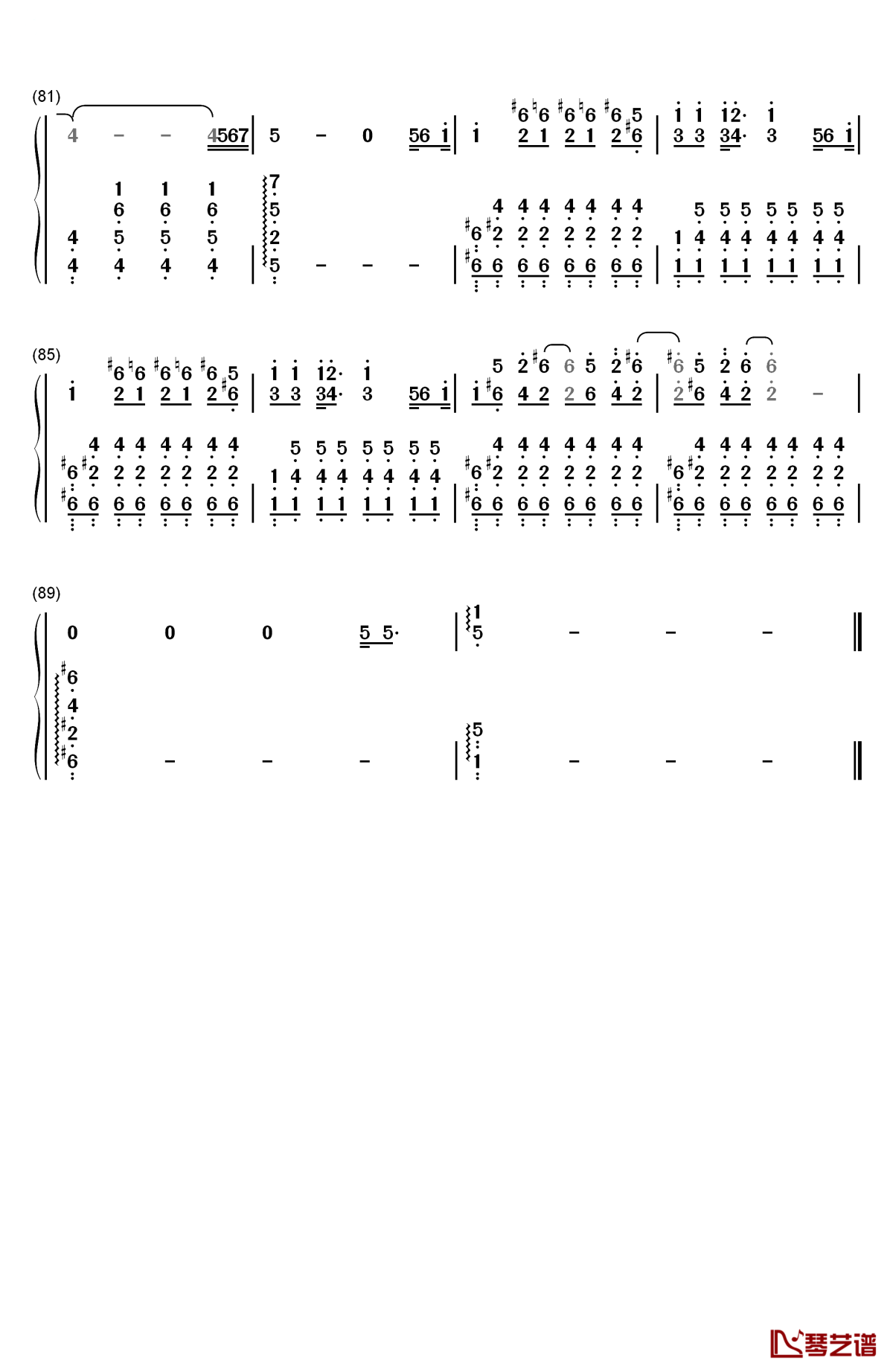 这天钢琴简谱-数字双手-苏打绿5