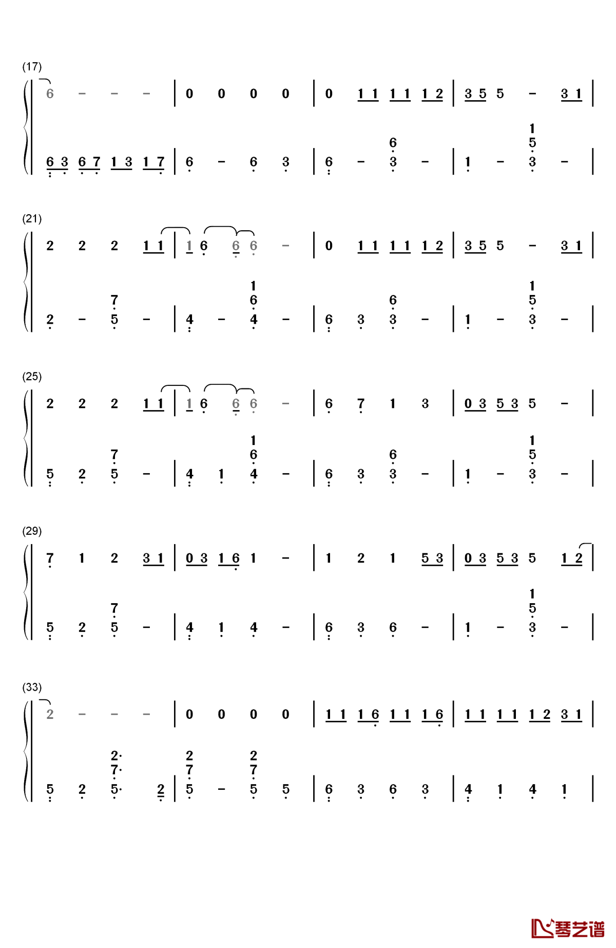 生僻字钢琴简谱-数字双手-陈柯宇2