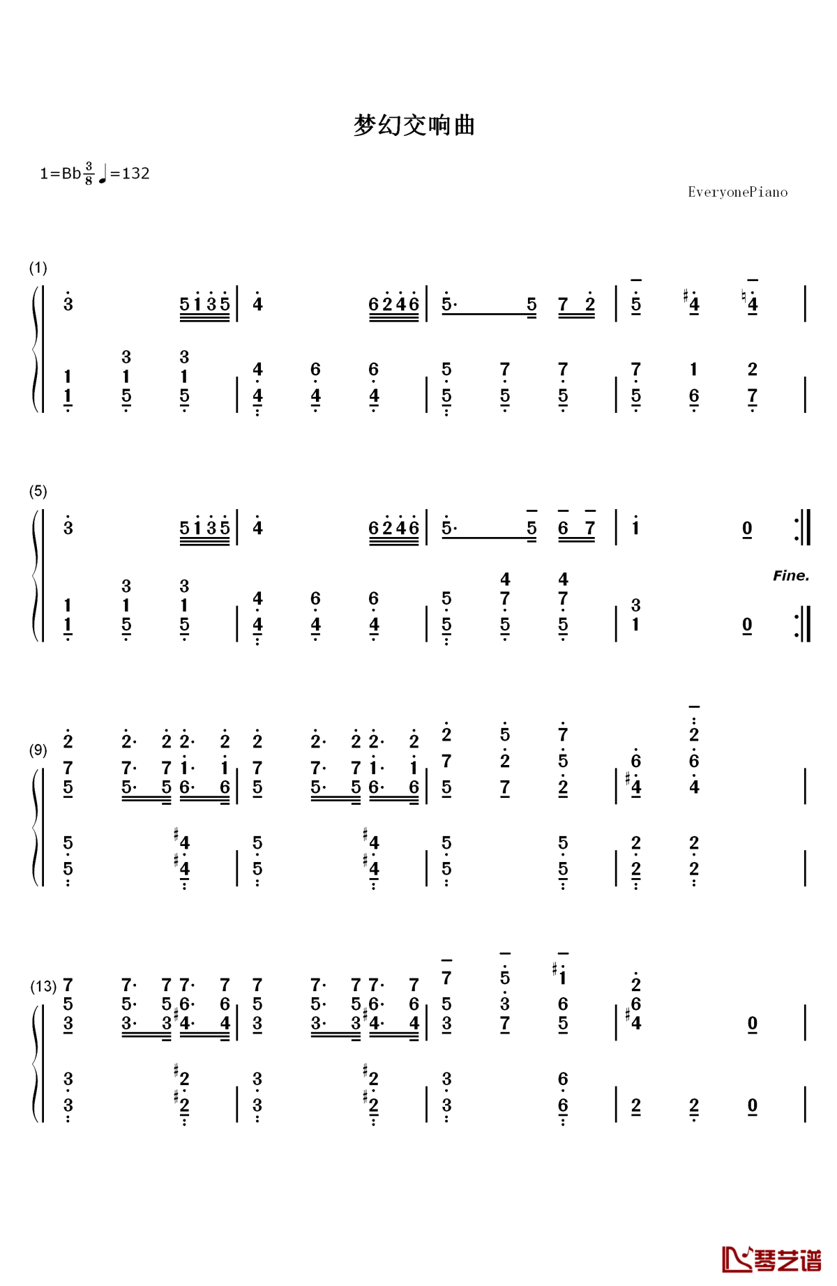 梦幻交响曲钢琴简谱-数字双手-贝多芬1