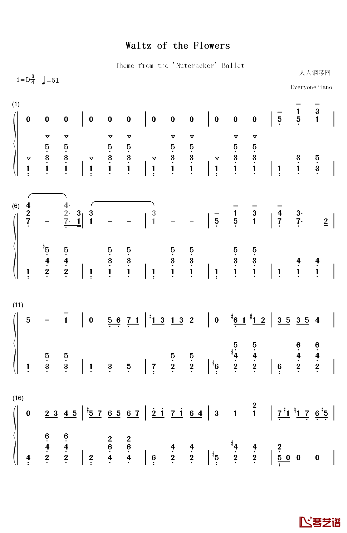 waltz of the flowers钢琴简谱-数字双手-柴可夫斯基1