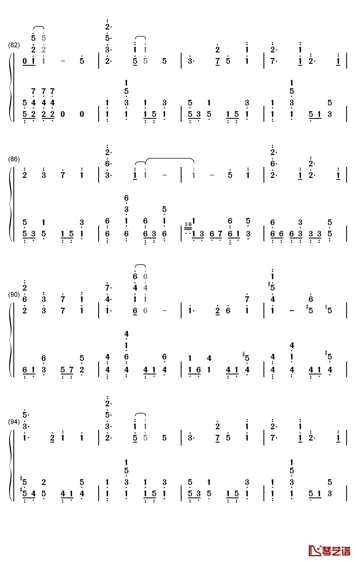 しわ钢琴简谱-数字双手-gumi6