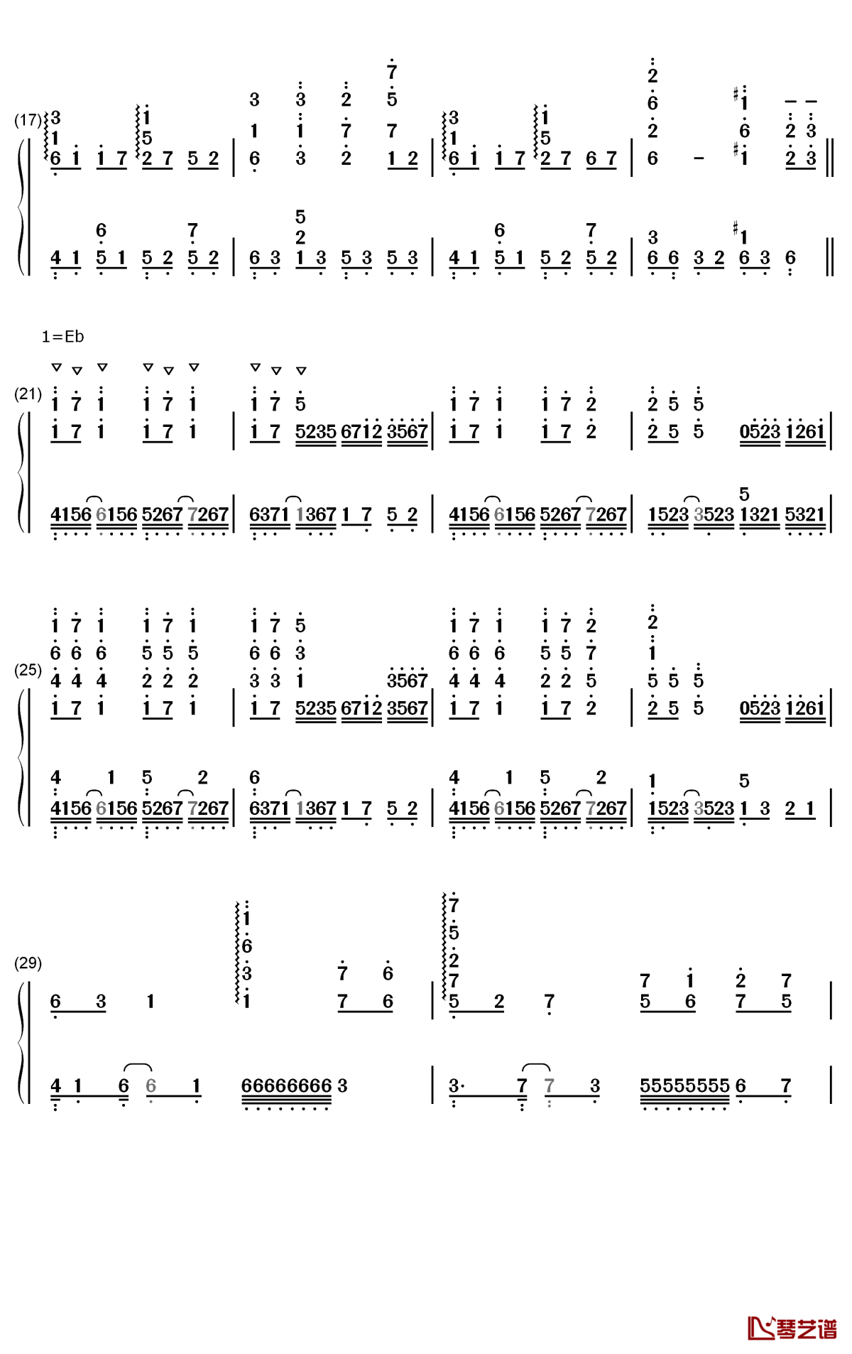 千秋钢琴简谱-数字双手-周志华2