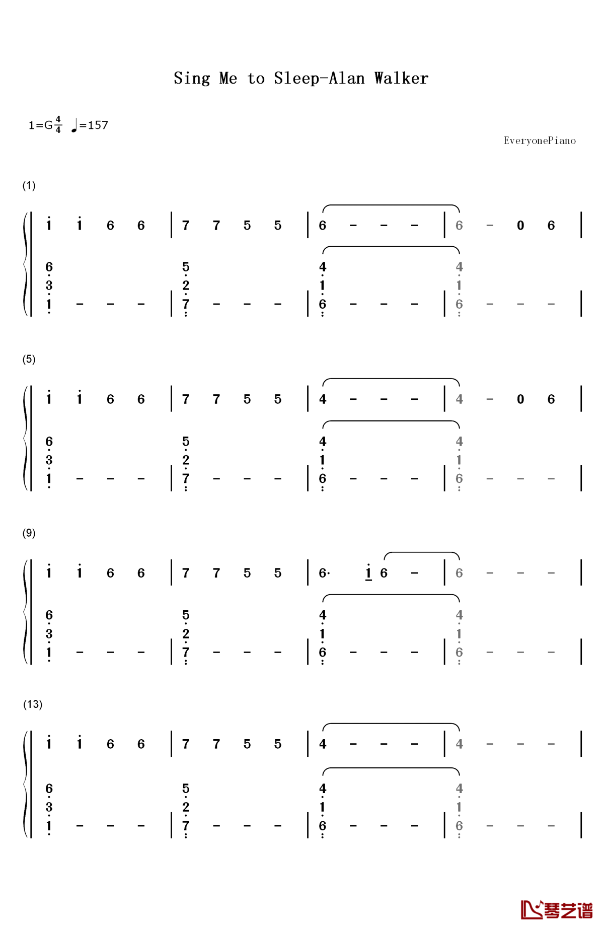 sing me to sleep钢琴简谱-数字双手-alan walker1
