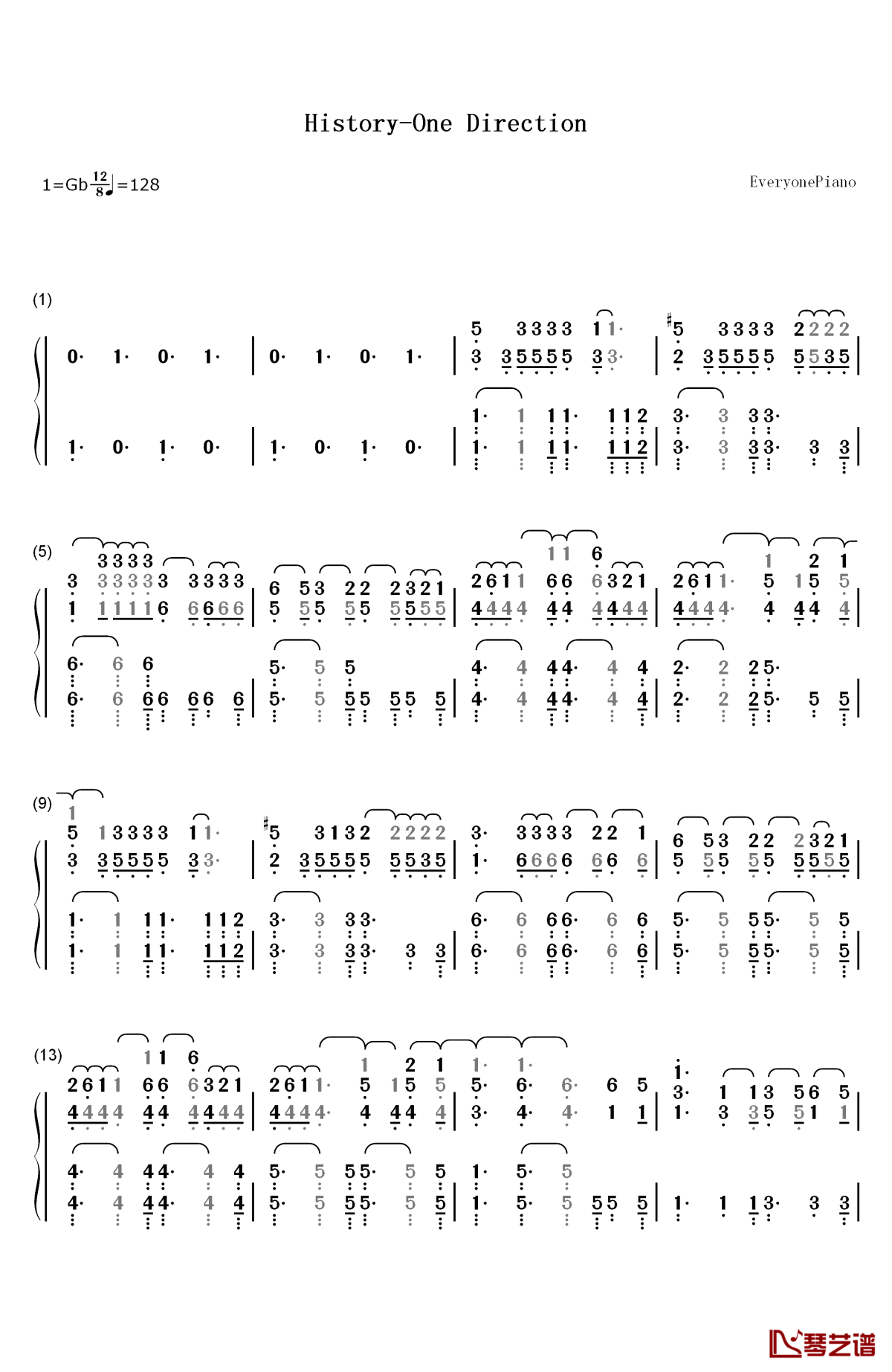 history钢琴简谱-数字双手-one direction1