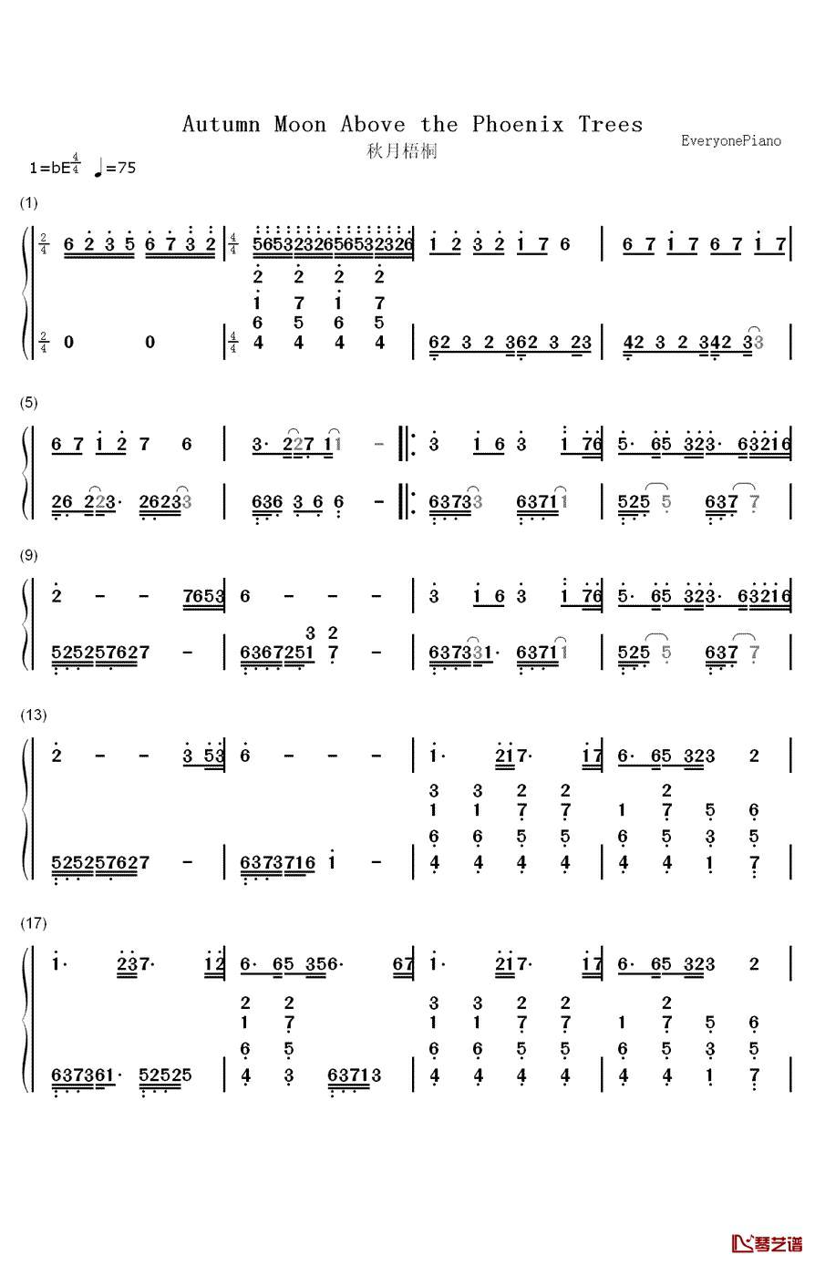 秋月梧桐钢琴简谱-数字双手-屠颖1