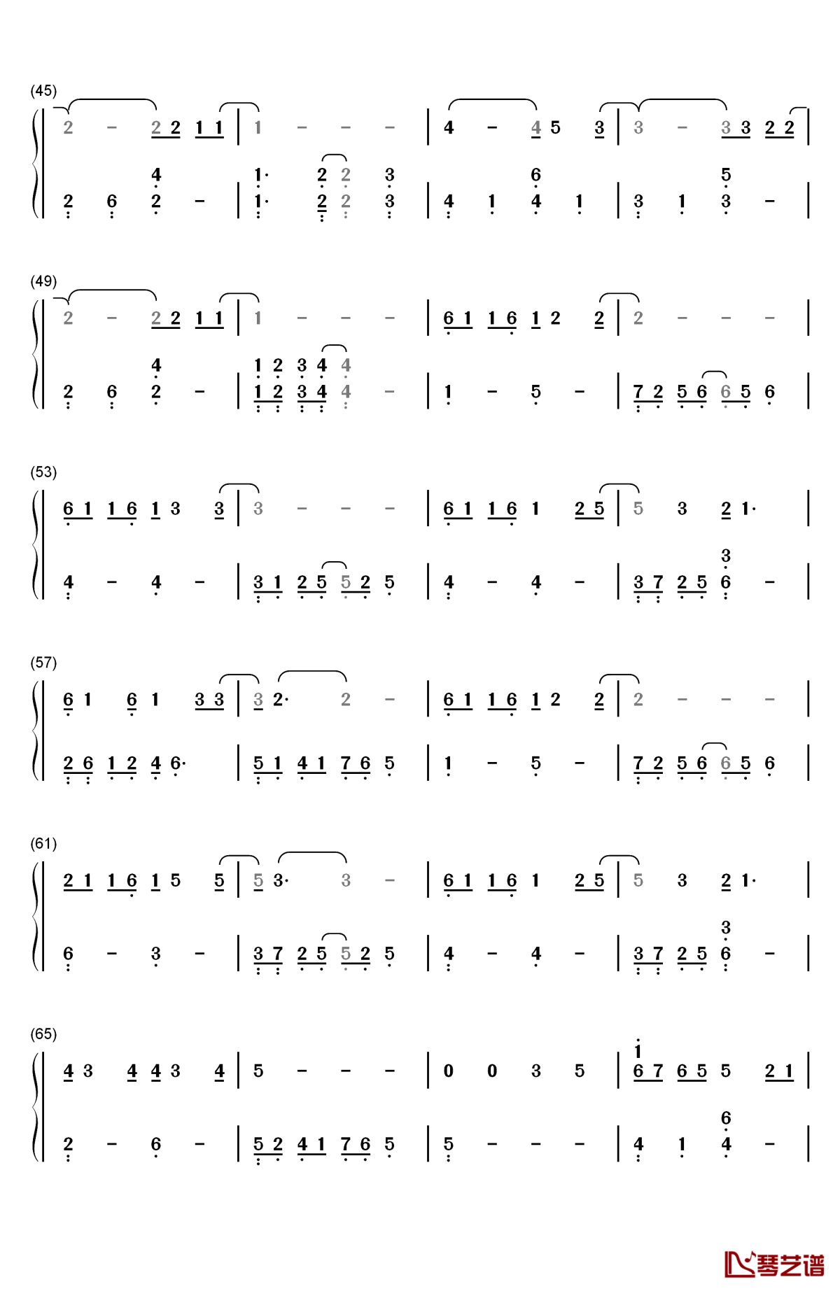 明天过后钢琴简谱-数字双手-张杰3