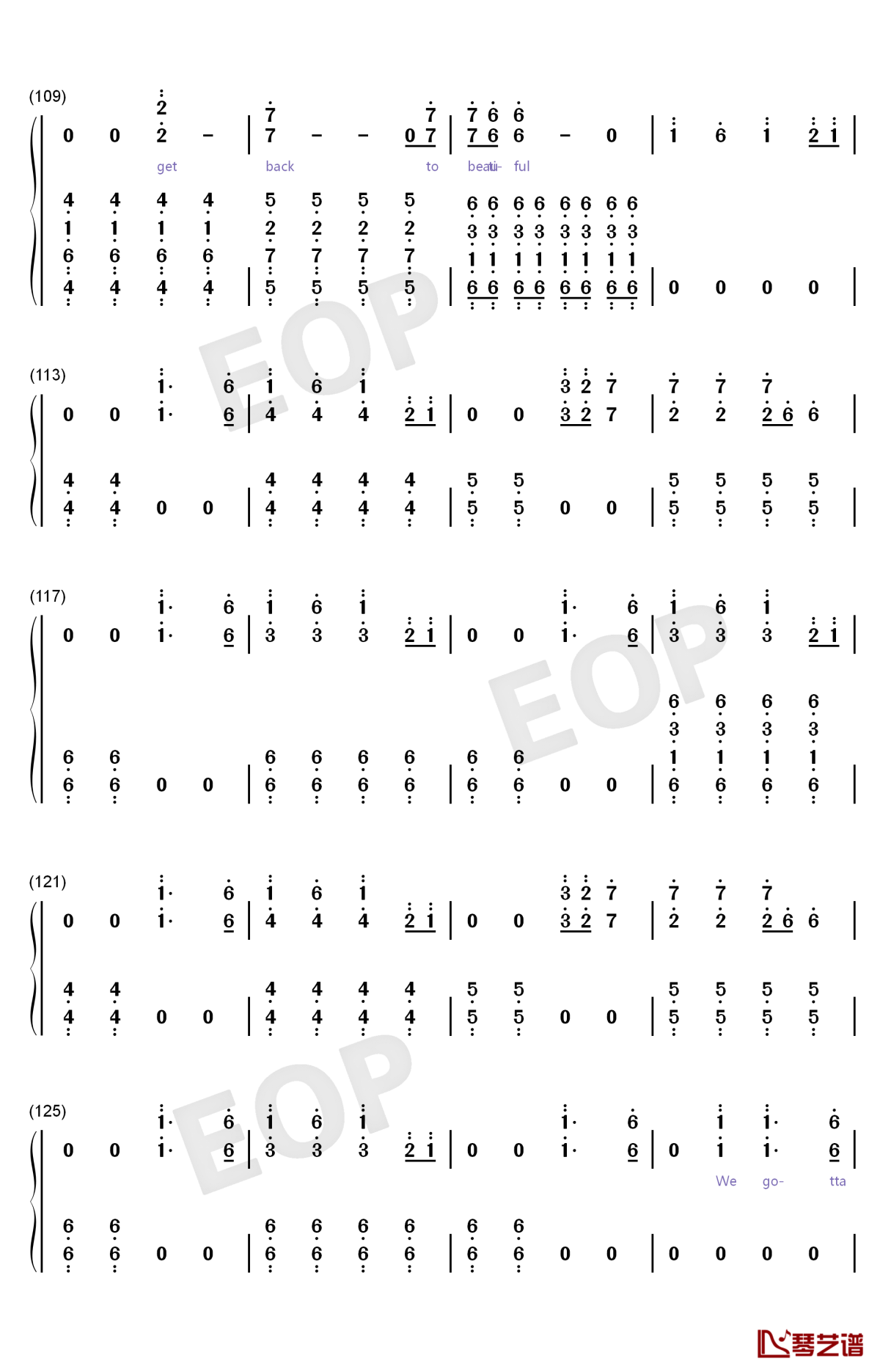 back to beautiful钢琴简谱-数字双手-sofia carson alan walker7