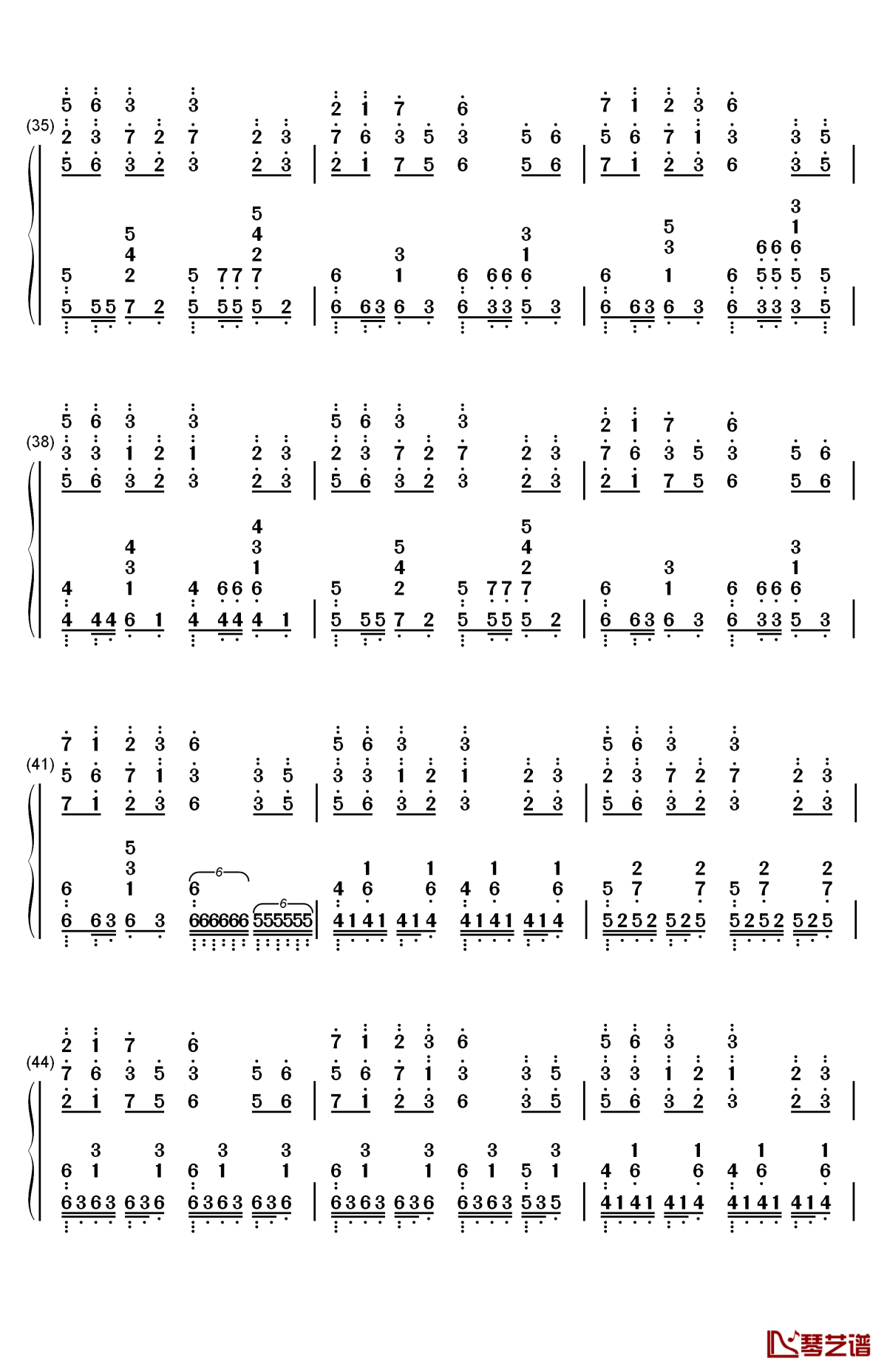 bad apple!!钢琴简谱-数字双手-东方project4