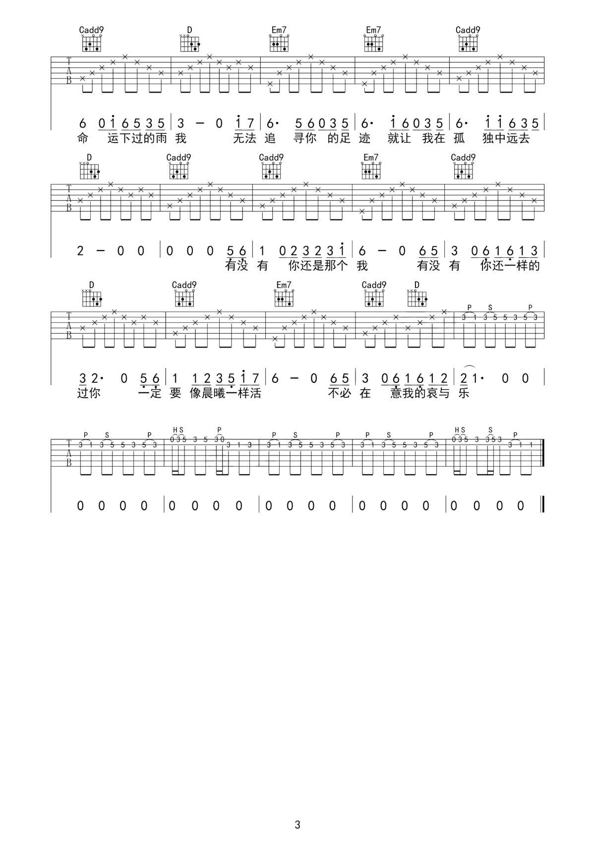 八十年代的歌吉他谱 赵雷-你一定要像晨曦一样活  不必在意我的哀与乐3