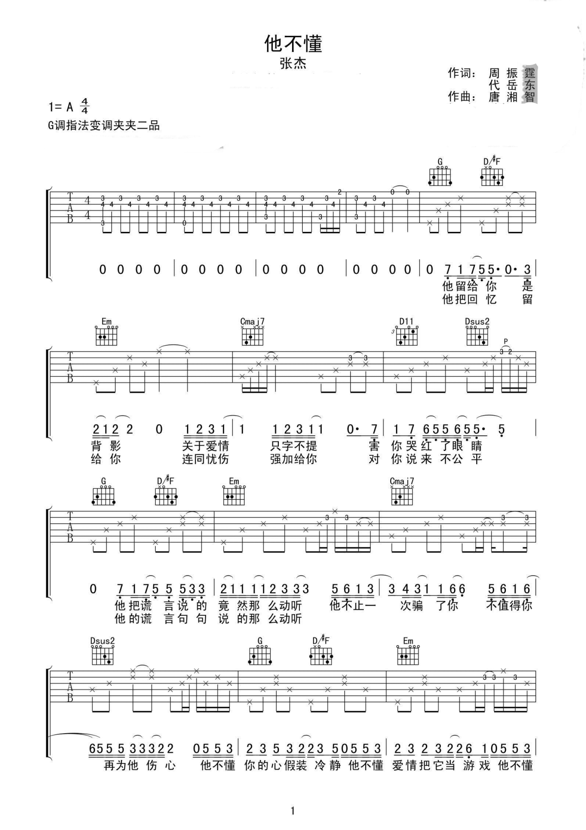 他不懂吉他谱 张杰 你不说别人不会知道，学会沟通1