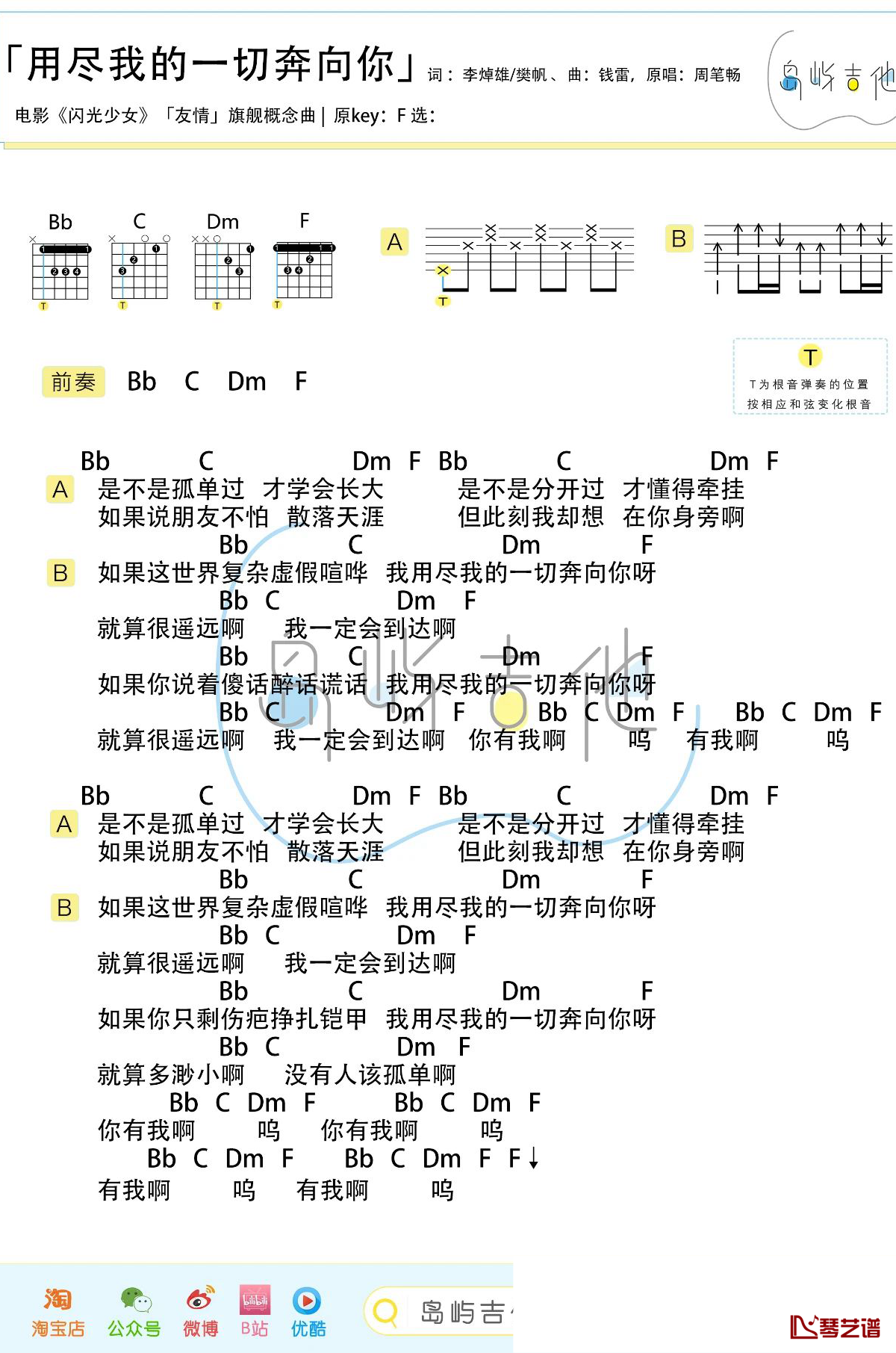 用尽我的一切奔向你吉他谱 周笔畅 f调1